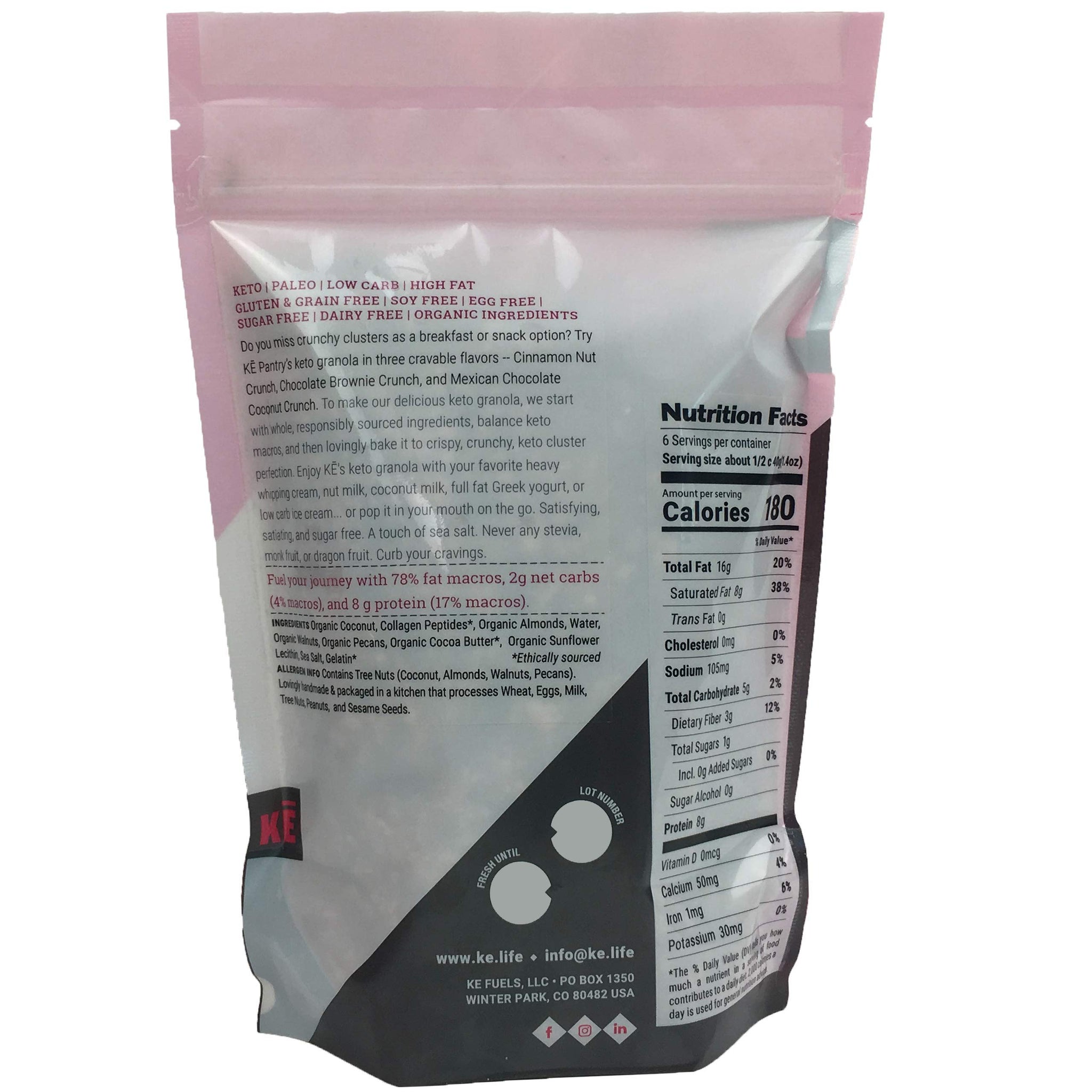 KE Keto Granola ~ Cinnamon Nut Crunch Seed & Nut Keto Cereal | 2g Net Carbs + 8g Protein | Sweetener Free, Sugar Free, Gluten Free, Egg Free | Organic