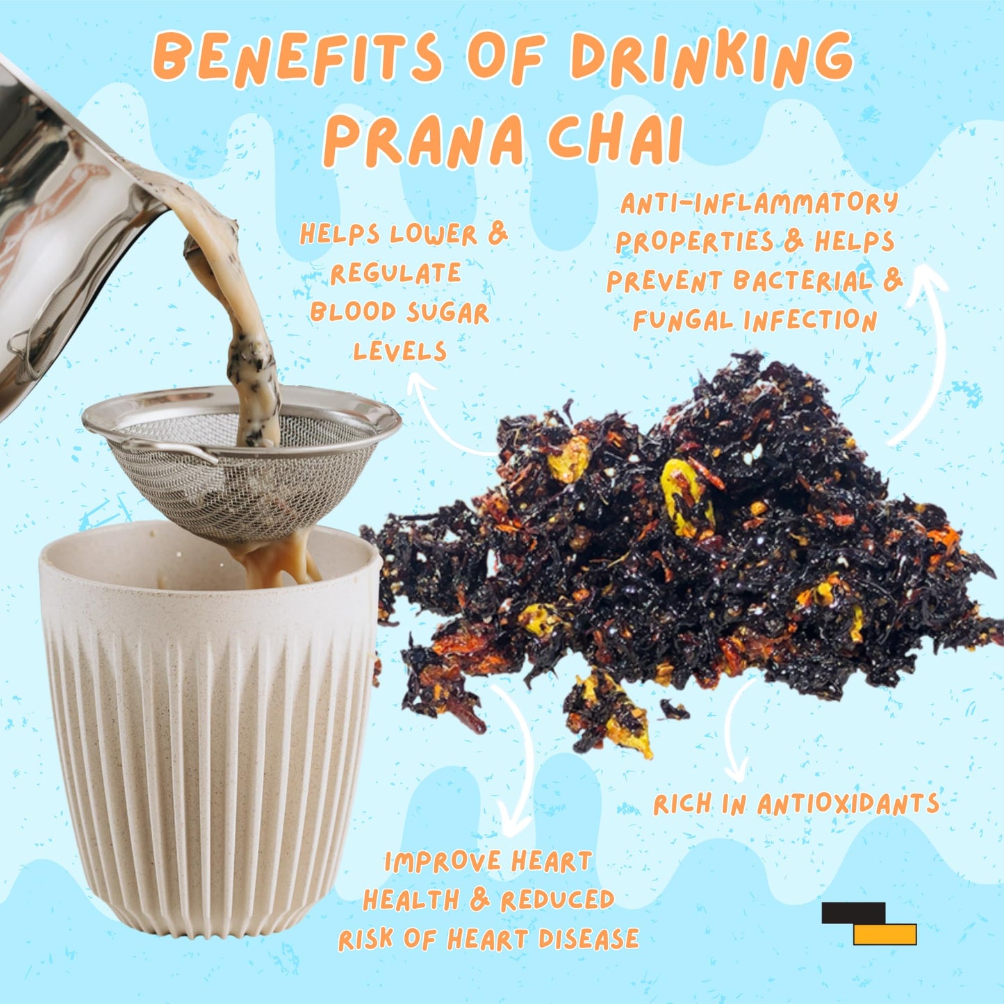 Prana Chai Masala Blend 250 gram + Fine Mesh Tea Strainer. Brew Chai and Strain at home with included 3 inch fine mesh strainer