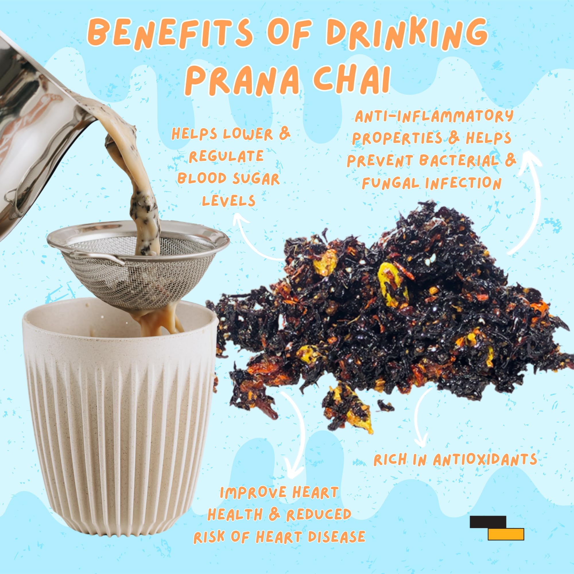 Prana Chai Original Masala Blend 250g + Huskee 12oz Cup with Lid + Stainless Steel Fine Mesh Strainer