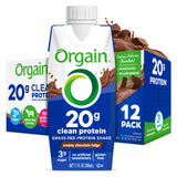 Orgain Clean Protein Shake, Grass Fed Dairy, Creamy Chocolate Fudge - 20g Whey High Protein, Kosher, Ready to Drink, Low Net Carbs, Gluten Free, No