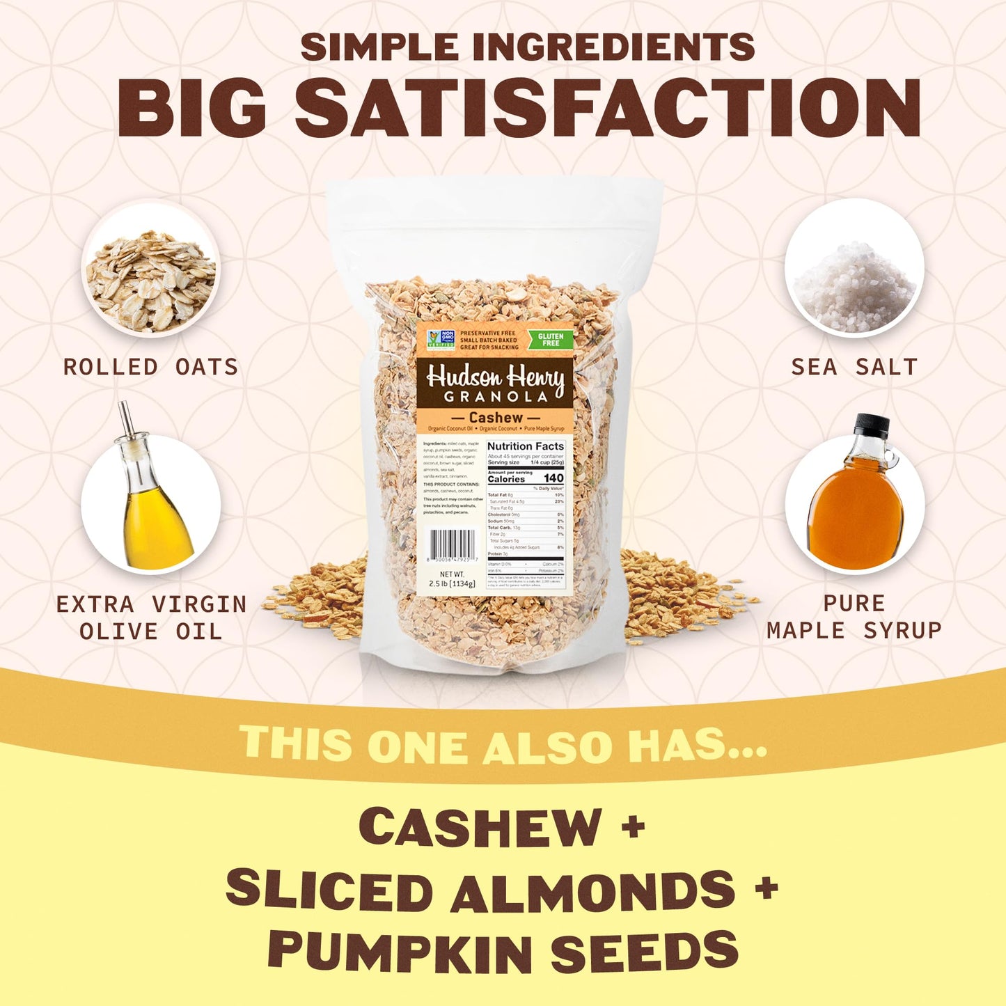 Hudson Henry Cashew Coconut Granola | Gluten Free Granola with Nuts and Seeds | Vegan, Non-GMO & Small Batch Baked with Pure Maple Syrup & Organic