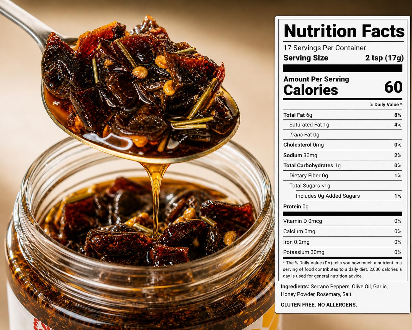 Maestro Kitchen Jalapeño Honey Chile Crunch - Mild Sweet & Spicy Chili Crunch with Olive Oil, Garlic & Rosemary - Crunchy Mexican Chili Oil & Topping