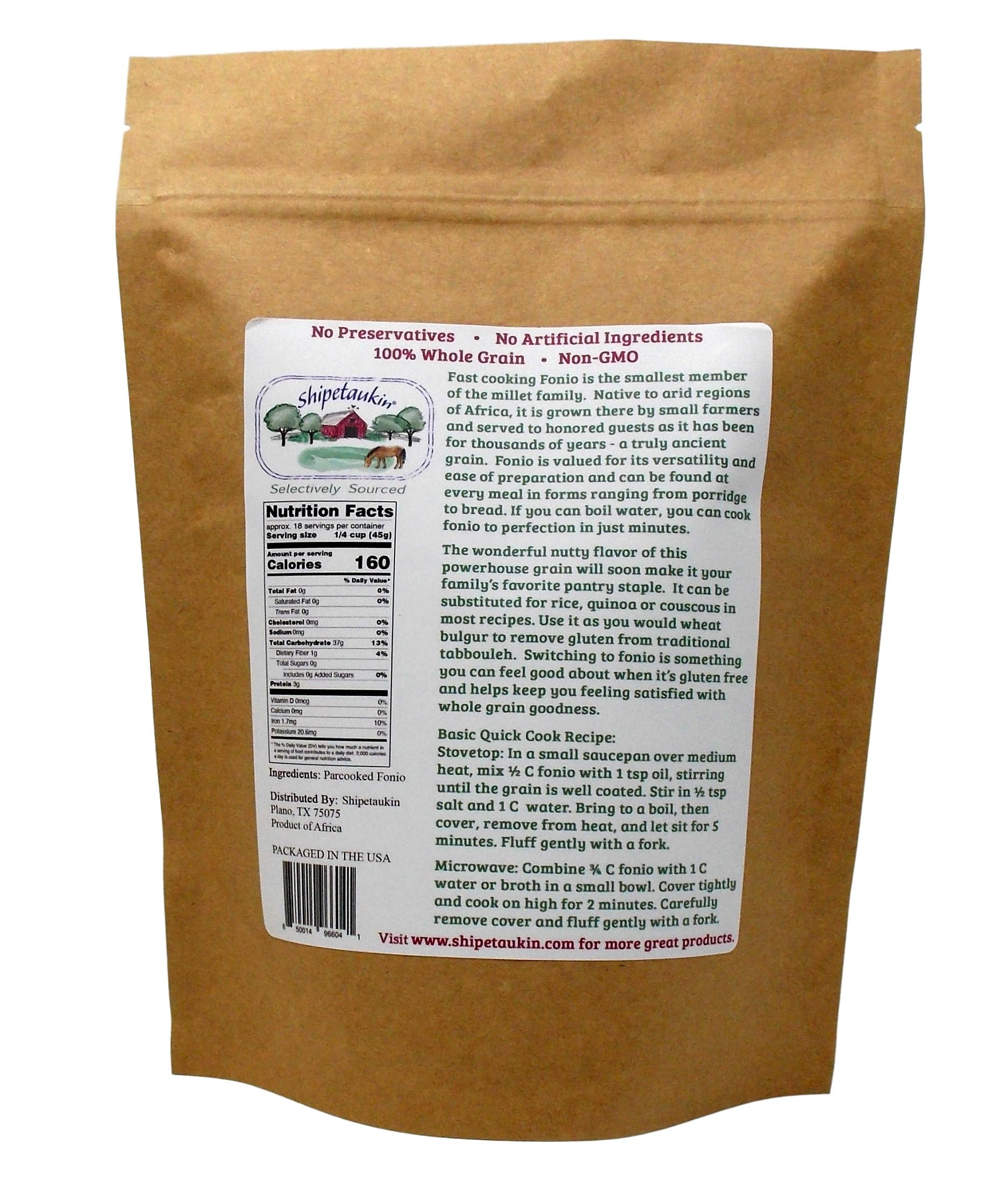 Shipetaukin Fonio African Supergrain: A Quick Cooking Whole Grain - Gluten Free - Vegan - Non GMO - Substitute for Bulgur, Rice, Couscous, Quinoa (28 Ounces)