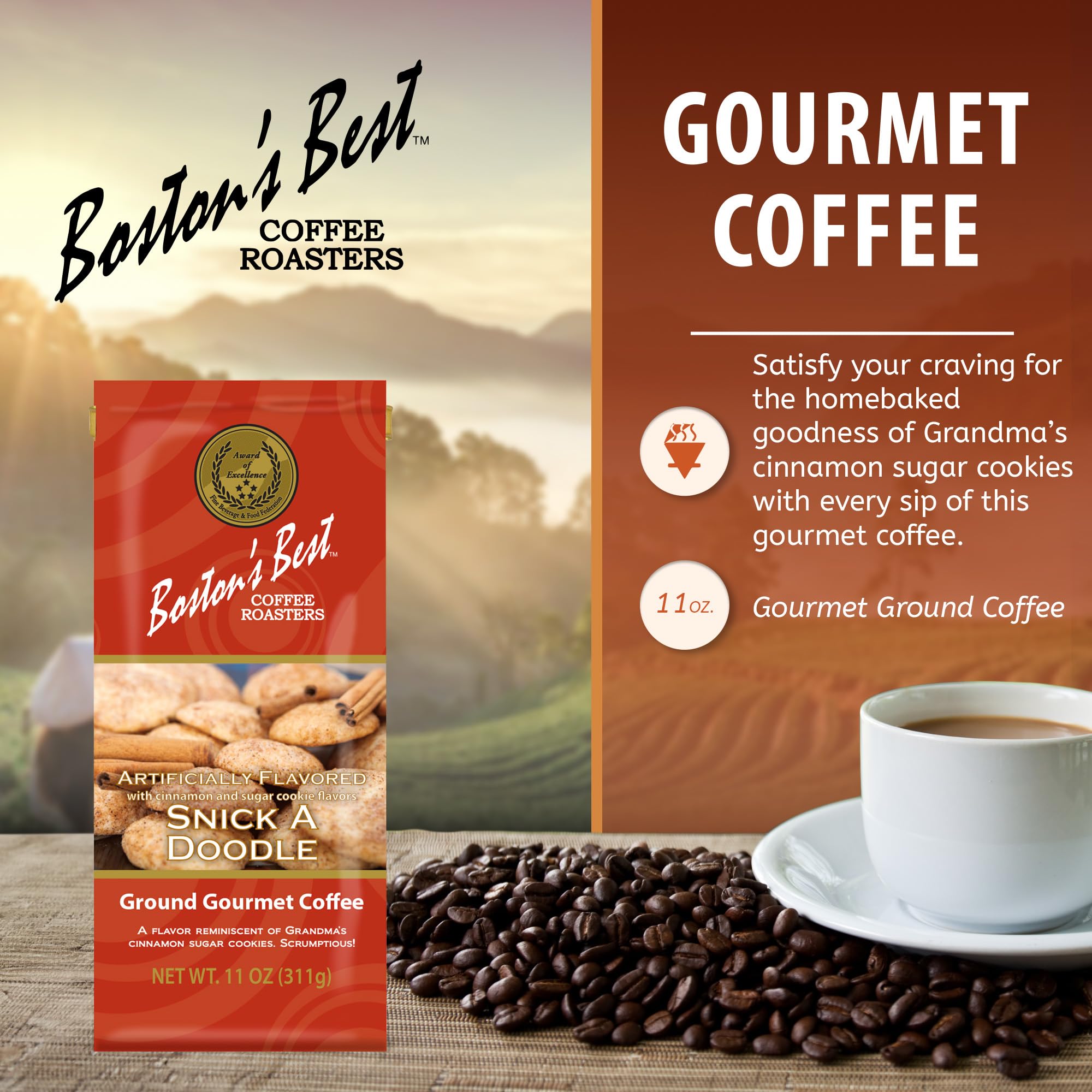 Boston’s Best Coffee - Snick A Doodle Flavored Delicious Gourmet Premium Ground Coffee, 11 oz. / 311 g Coffee Bag