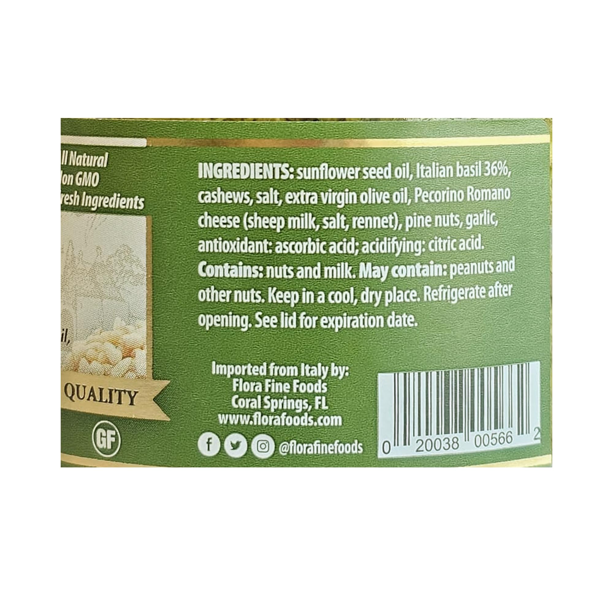 Flora Pesto Genovese - Traditional Italian Basil Sauce - Made in Italy - 6.7 oz