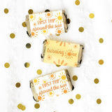 DISTINCTIVS First Trip Around the Sun 1st Birthday Mini Candy Bar Wrappers - 42 Count - Boho Sunshine Design - Turning One Party Favors for Boy or