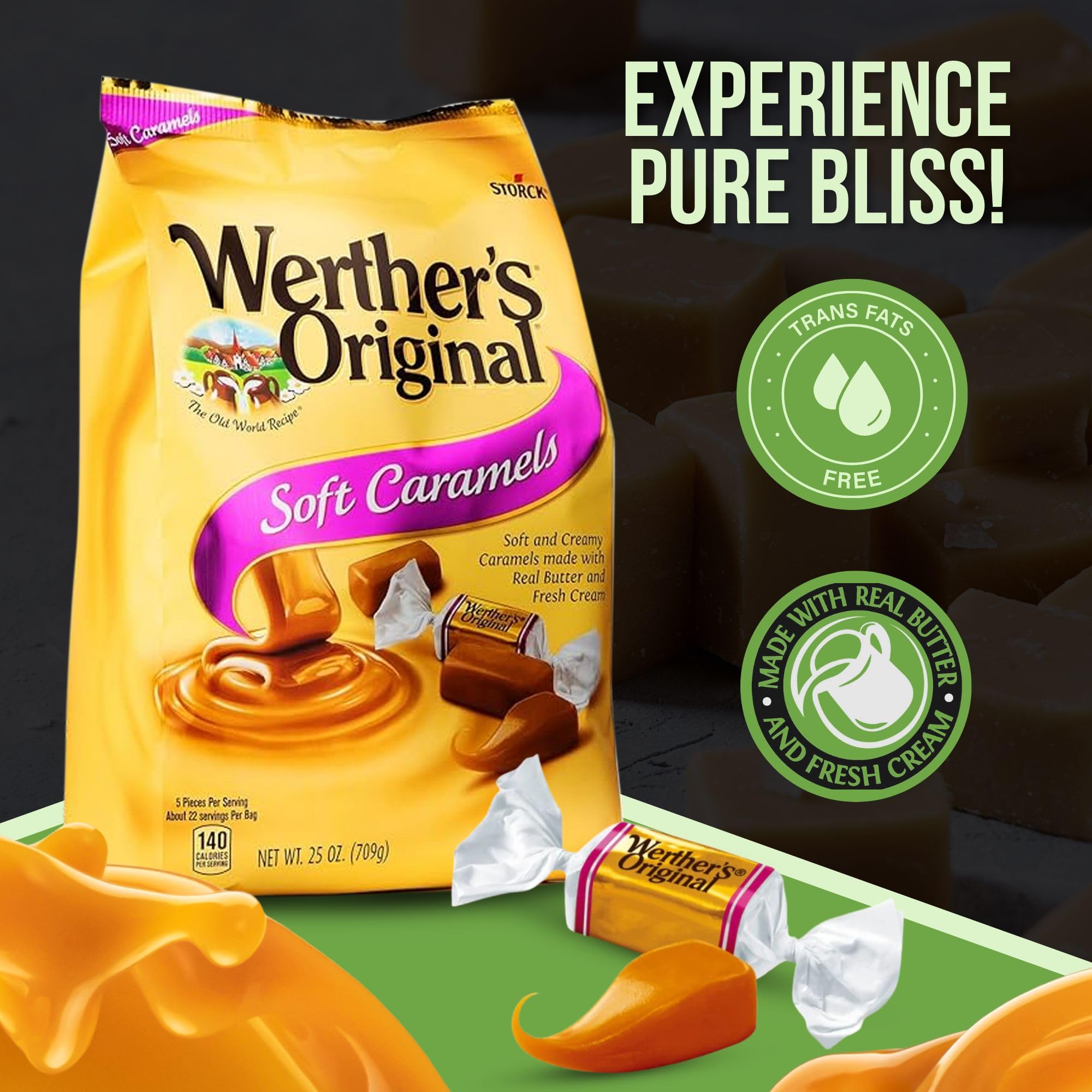Caramel Candy Bundle. Includes Two 25 Oz Pack of Werthers Original Soft Caramel Candy. Individually Wrapped Soft Candy ideal for any occasion