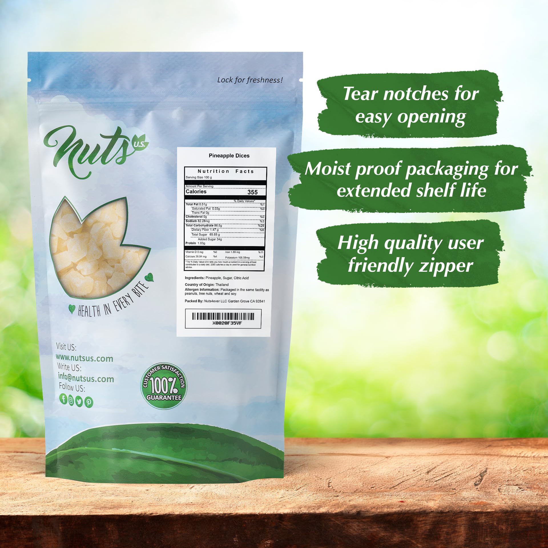 NUTS U.S. - Dried Pineapple Dices | No Added Colors and No Artificial Flavors | NON- GMO | Packed In Resealable Bags!!! (2 LBS)