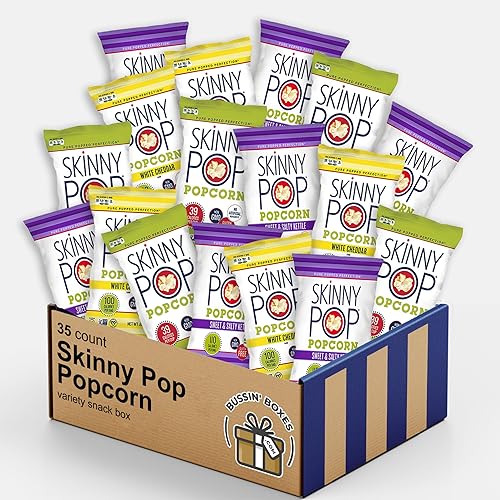 Bussin Boxes Variety Snack Box with Skinny Pop Popcorn Individual Bags (35 Count)