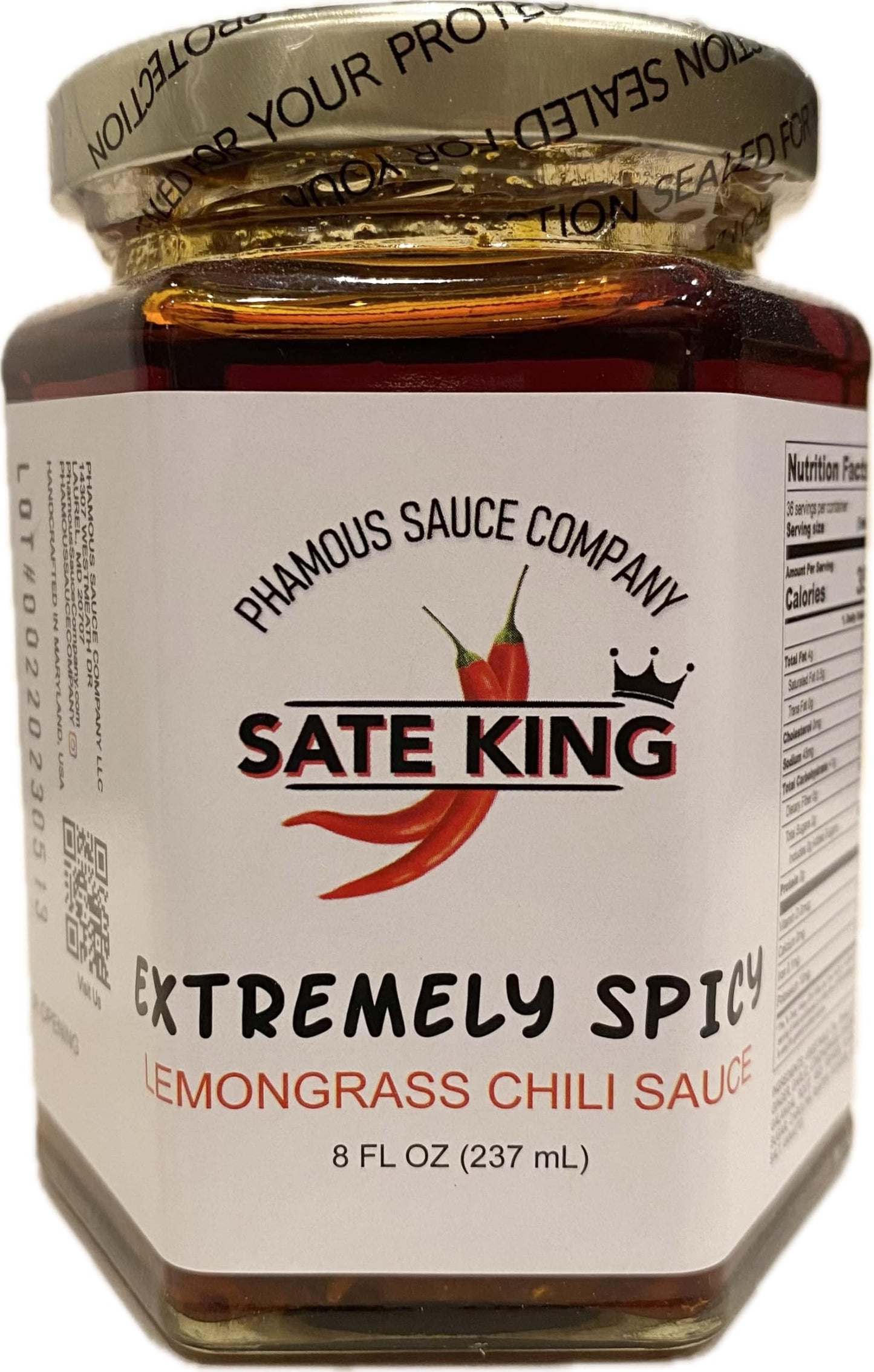 Phamous Sauce Company Lemongrass Chili Sauce (8 FL OZ, Extremely Spicy - contains Carolina Reaper)