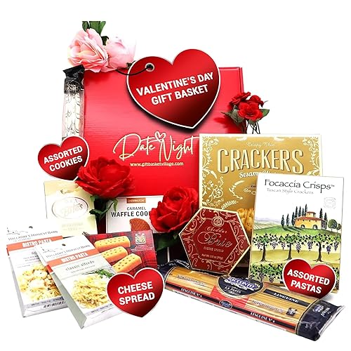 Gift Basket Village Date Night Gift Box - Gourmet Pasta, Cheese, Crackers, Cookies, Roca and More, Ideal Valentine's Day Gift or Anniversary Surprise