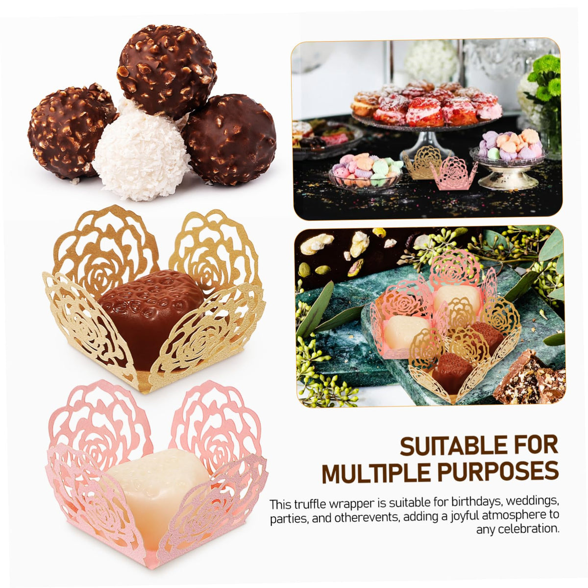 LALADEFIEE 100pcs Truffle Wrappers Elegant Shaped Chocolate Liners for Weddings Parties for Candy Boxes Mini Lightweight Compact Design