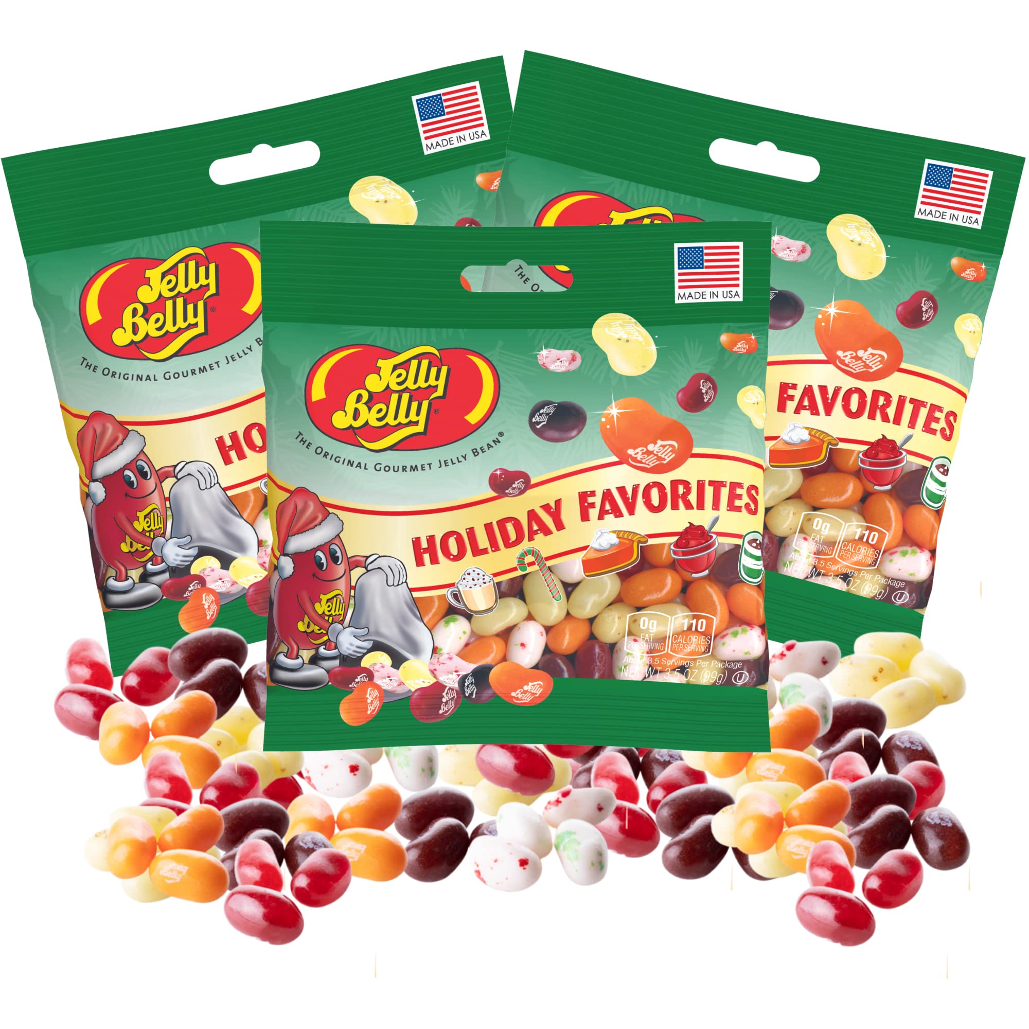 Holiday Favorites Assorted Flavor Jelly Beans, Egg Nog, Hot Chocolate, Cranberry Sauce, Candy Cane and Pumpkin Pie, Shareable Bagged Candies