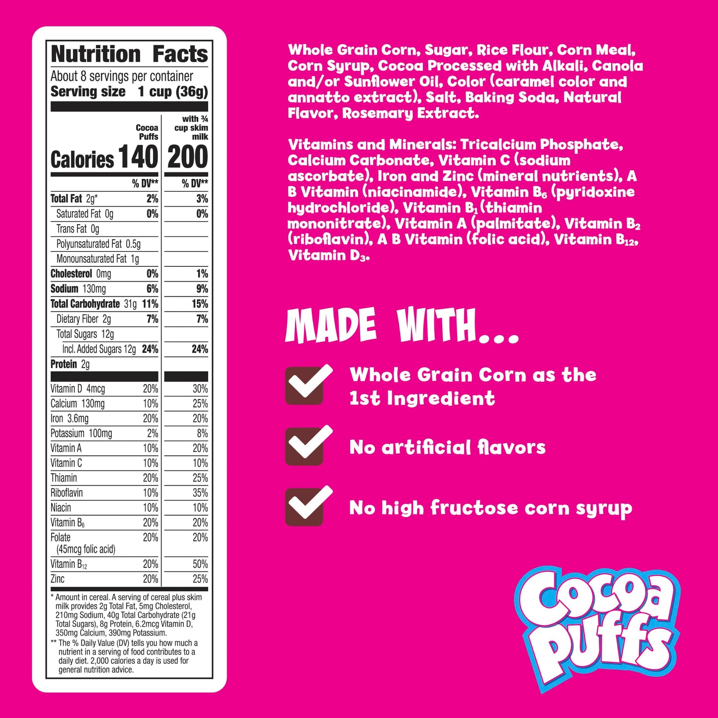 Cocoa Puffs, Chocolatey Breakfast Cereal, Made with Whole Grain, 10.4 oz