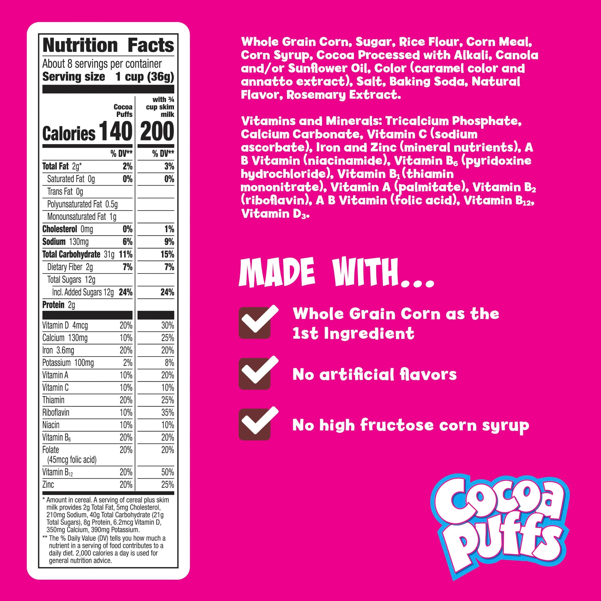 Cocoa Puffs, Chocolatey Breakfast Cereal, Made with Whole Grain, 10.4 oz