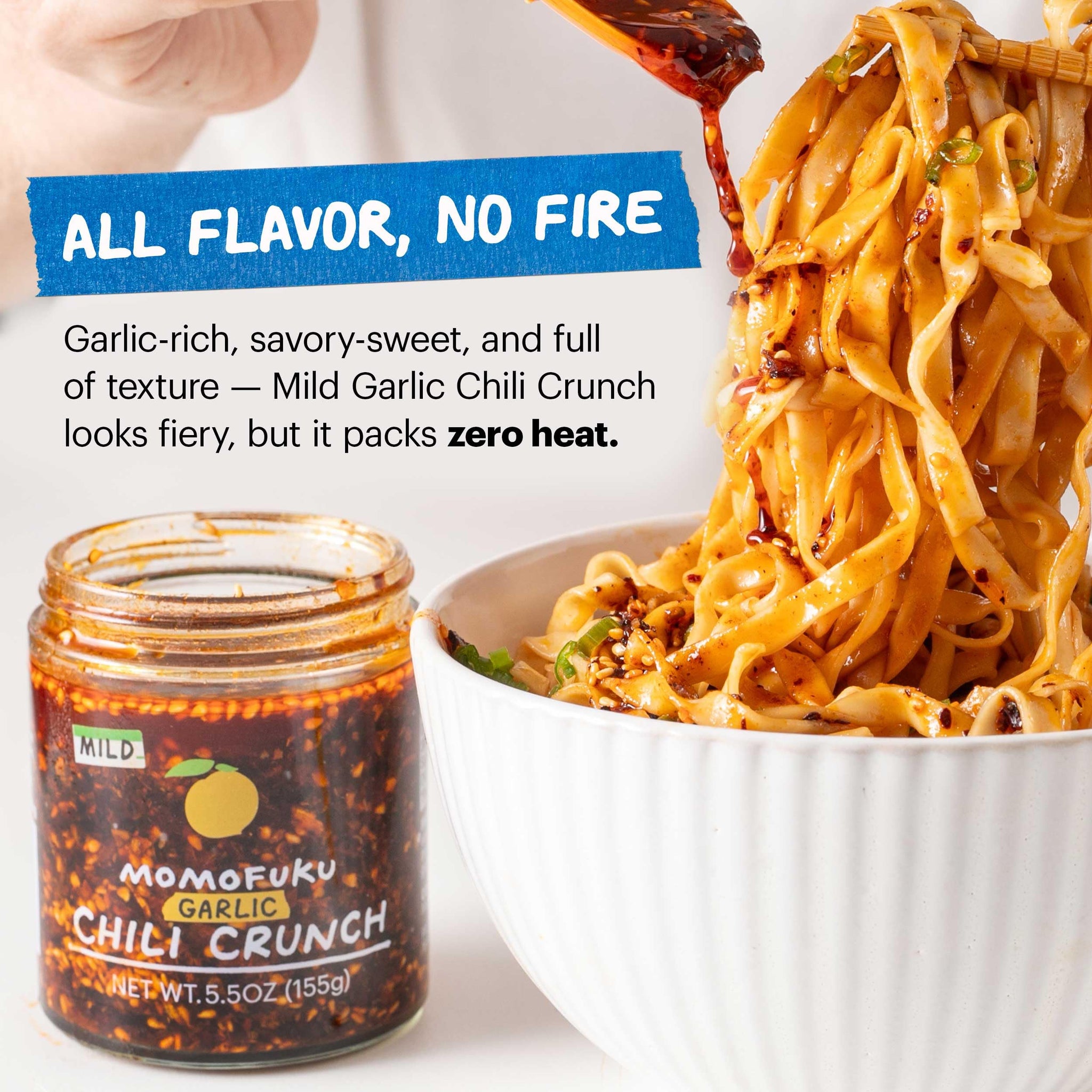 Momofuku Mild Garlic Chili Crunch by David Chang, (5.5 Ounces), Chili Oil with Crunchy Garlic and Shallots, Mild Chili Crisp
