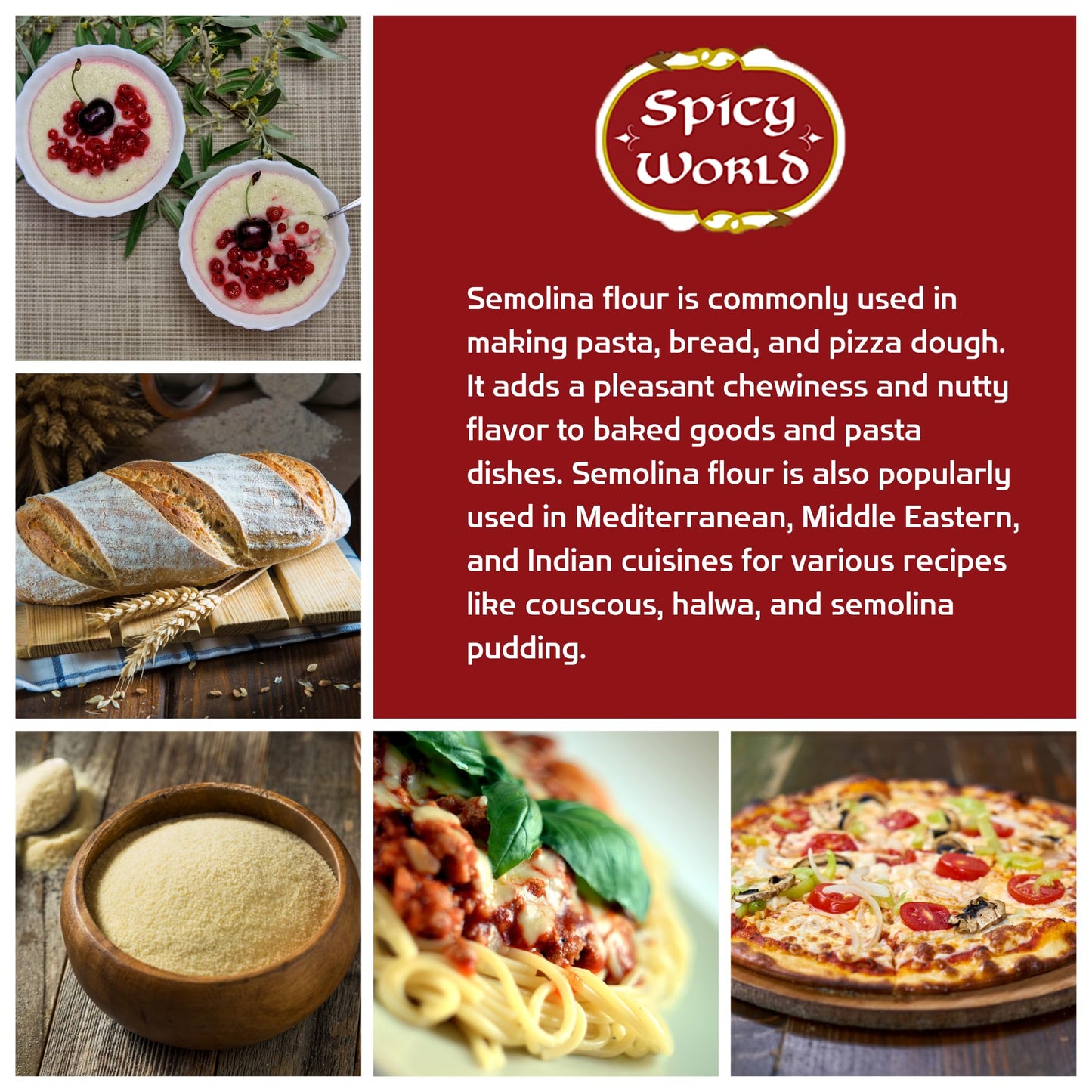 Spicy World Semolina Flour 3 LB (48 Ounce) | USA Grown Semolina for Pizza, for Pasta, and Bread Making | Fine Ground, Bulk Yellow Durum Semola Flour