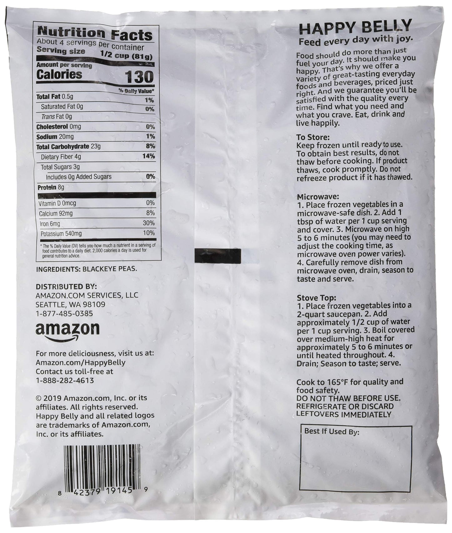 Amazon Brand - Happy Belly Frozen Black Eyed Peas, 12 ounce (Pack of 1)