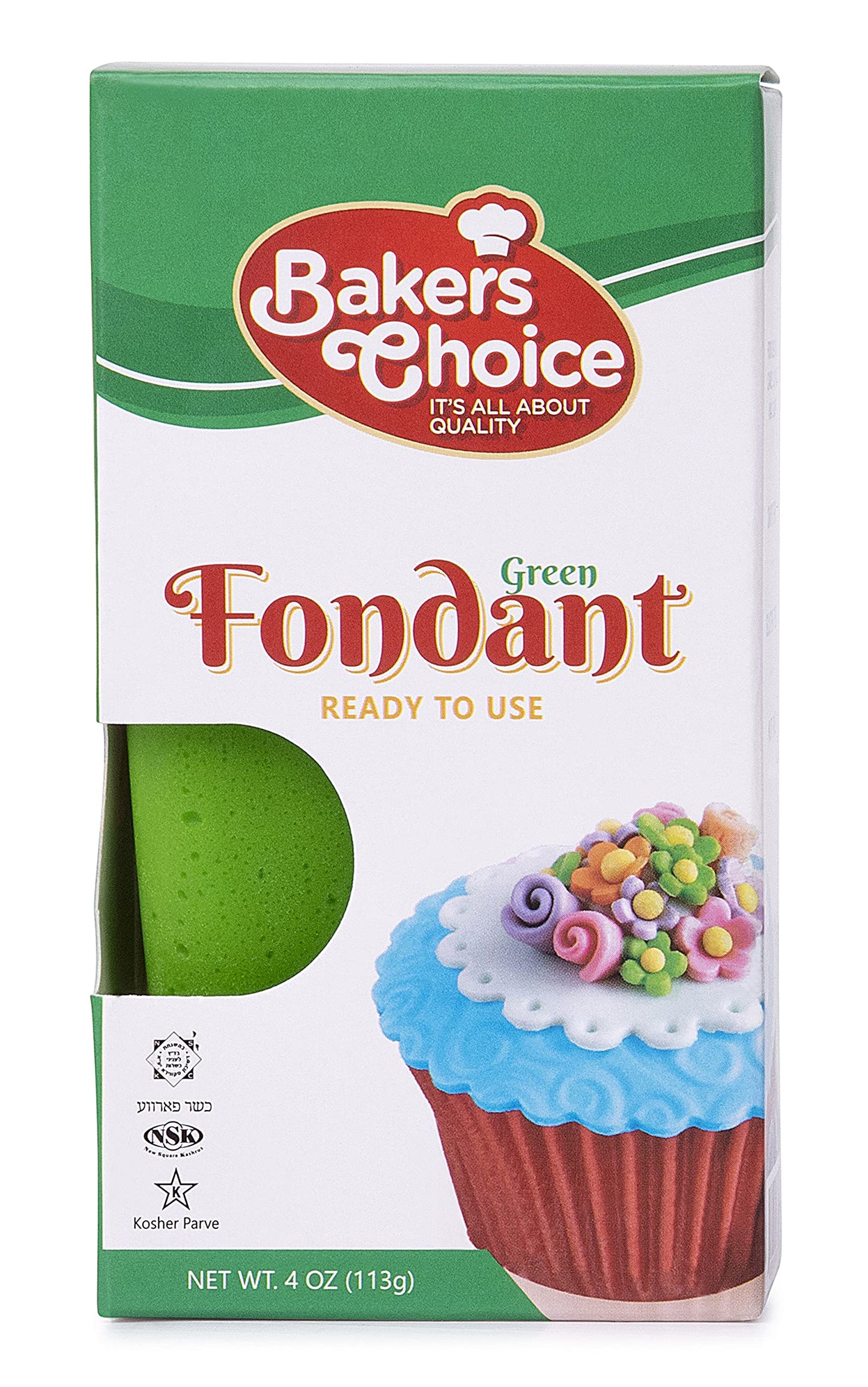Baker's Choice Green Fondant Icing-4 oz.-Ready to Use Cake Decorating Frosting-Easy To Roll,Moldable,Kosher,Dairy Free,and Nut Free-Green Fondant
