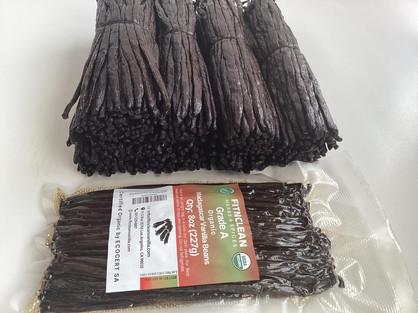 8oz Madagascar Organic Vanilla Beans Grade A. Certified USDA Organic. Fresh 6"-8" for Cooking, Baking and Extract by FITNCLEAN VANILLA| 0.5 lb Bulk