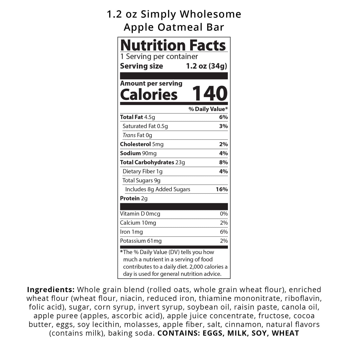 Appleways Simply Wholesome Oatmeal Bars, Apple, 1.2 oz, 216 count