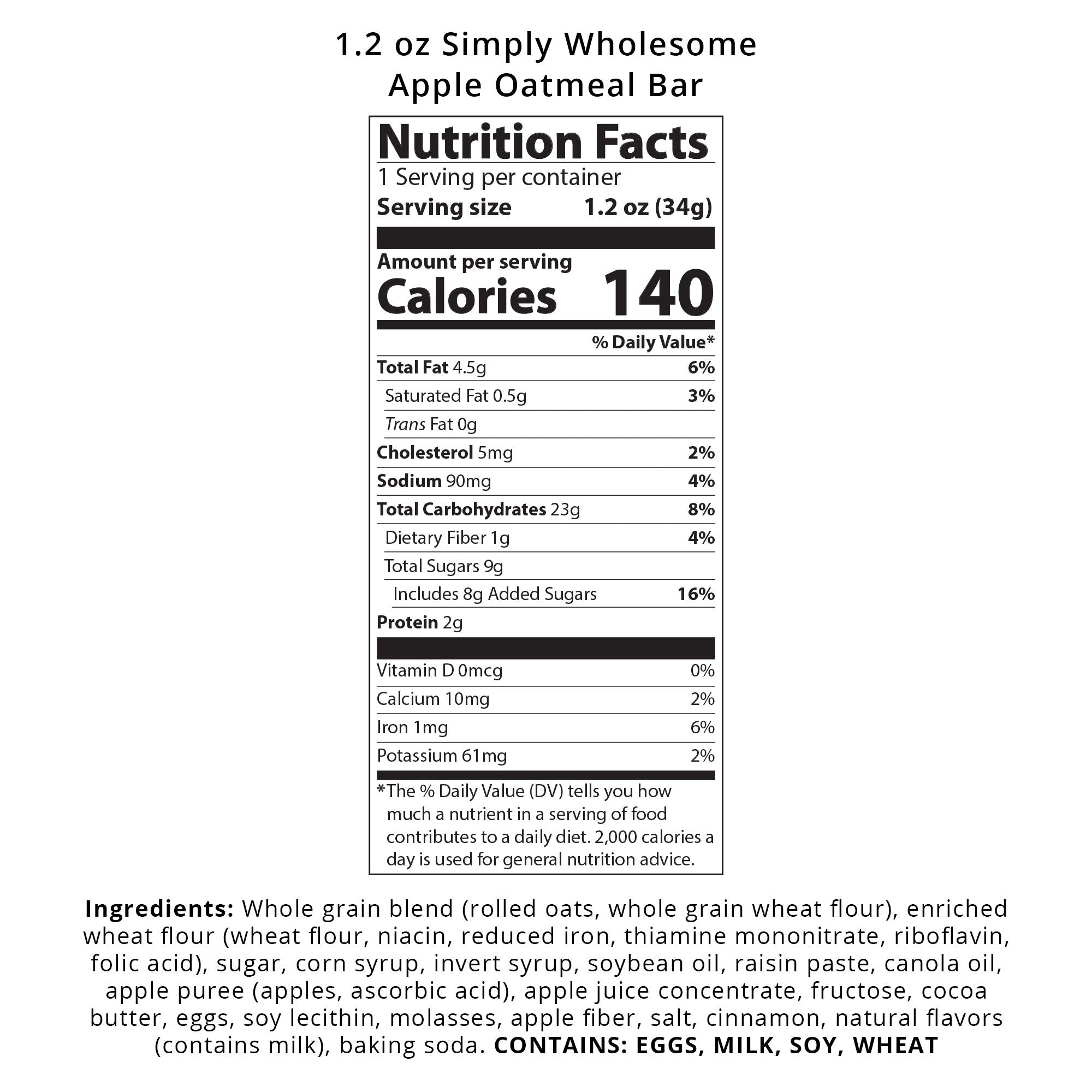 Appleways Simply Wholesome Oatmeal Bars, Apple, 1.2 oz, 216 count