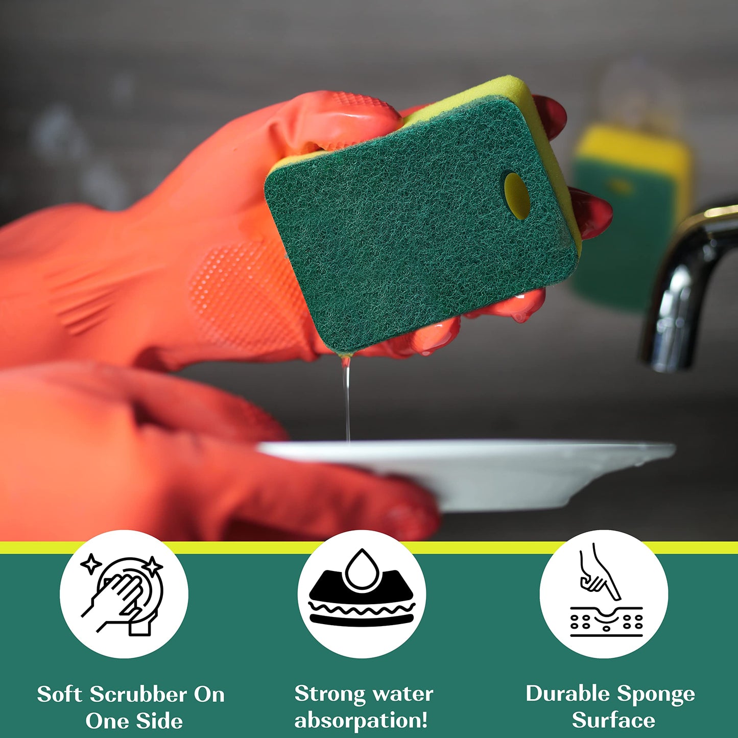 Kitchen Sponges 12 Pack | Dual-Sided Heavy Duty Non-Scratch Scrub | Sponges, Multipurpose Dishwashing & Cleaning Sponges, Highly Absorbent, Quick-Dry