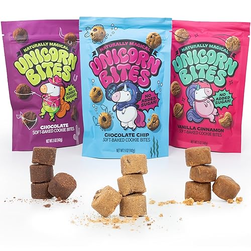 Unicorn Bites Mini Soft Baked Cookies (Variety 3-Pack) - Healthy Low Sugar Snacks for Kids, Naturally Sweetened with Dates - Moist, Dense, Chewy