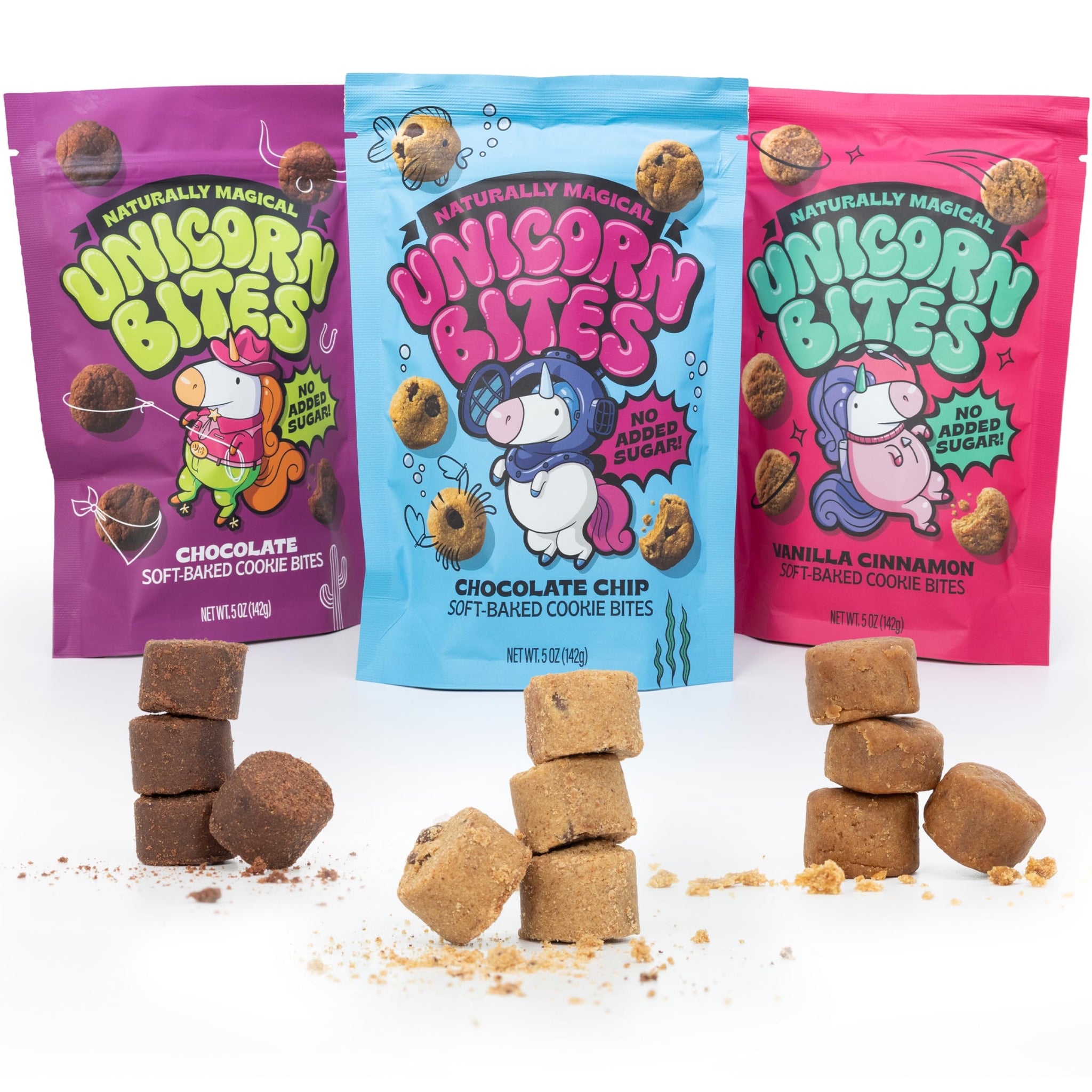 Unicorn Bites Mini Soft Baked Cookies (Variety 3-Pack) - Healthy Low Sugar Snacks for Kids, Naturally Sweetened with Dates - Moist, Dense, Chewy