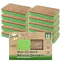 SCRUBIT Natural Sponges - 10 Pack Biodegradable Compostable Cellulose and Coconut Natural Sponges for Dishes, Eco Friendly Non Toxic Kitchen Sponge