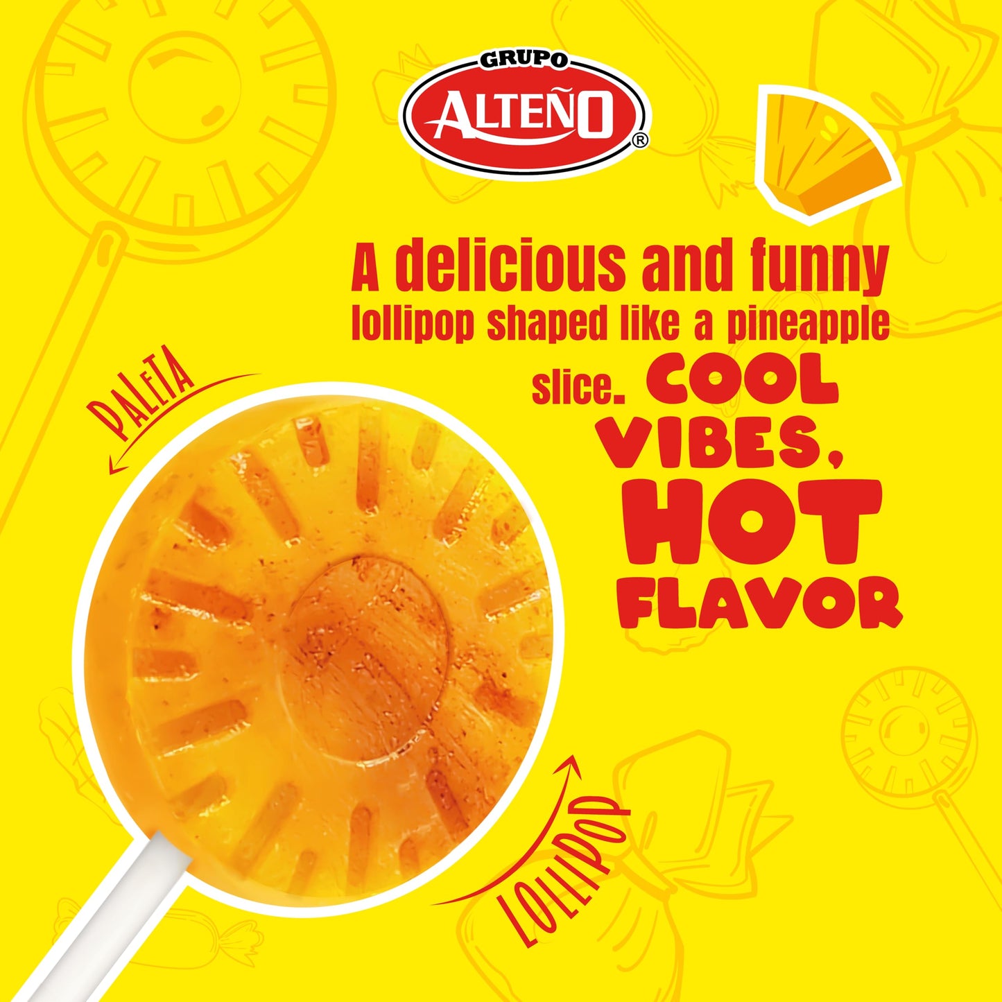 Alteño (Alteno) Super Piña Loca Pineapple Chili Lollipops, Mexican Style Spicy Hard Candy, Individually Wrapped, 40 Count