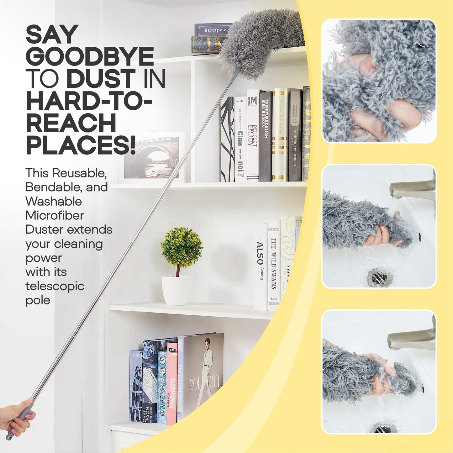 Microfiber Feather Duster with Extension Pole 100 Inches, (8 PCS), Cleaning Brush, Dusters for Cleaning High Ceilings, Cobwebs, Blinds, Cars