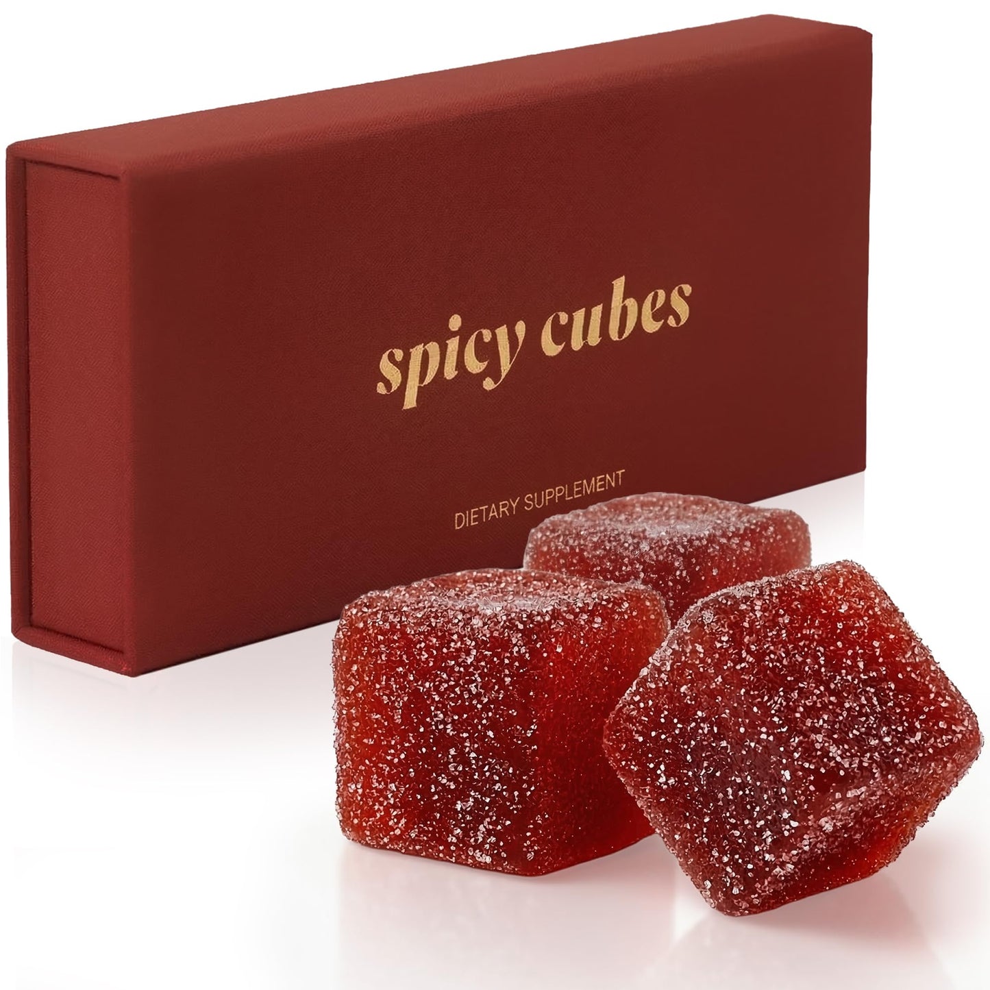 Spicy Cubes Hot Peach Gummies - Sweet & Spicy Chili Sugar Coating - Maca Root & Muira Puama for Energy, Mood & Vitality - Fun Treat for Couples