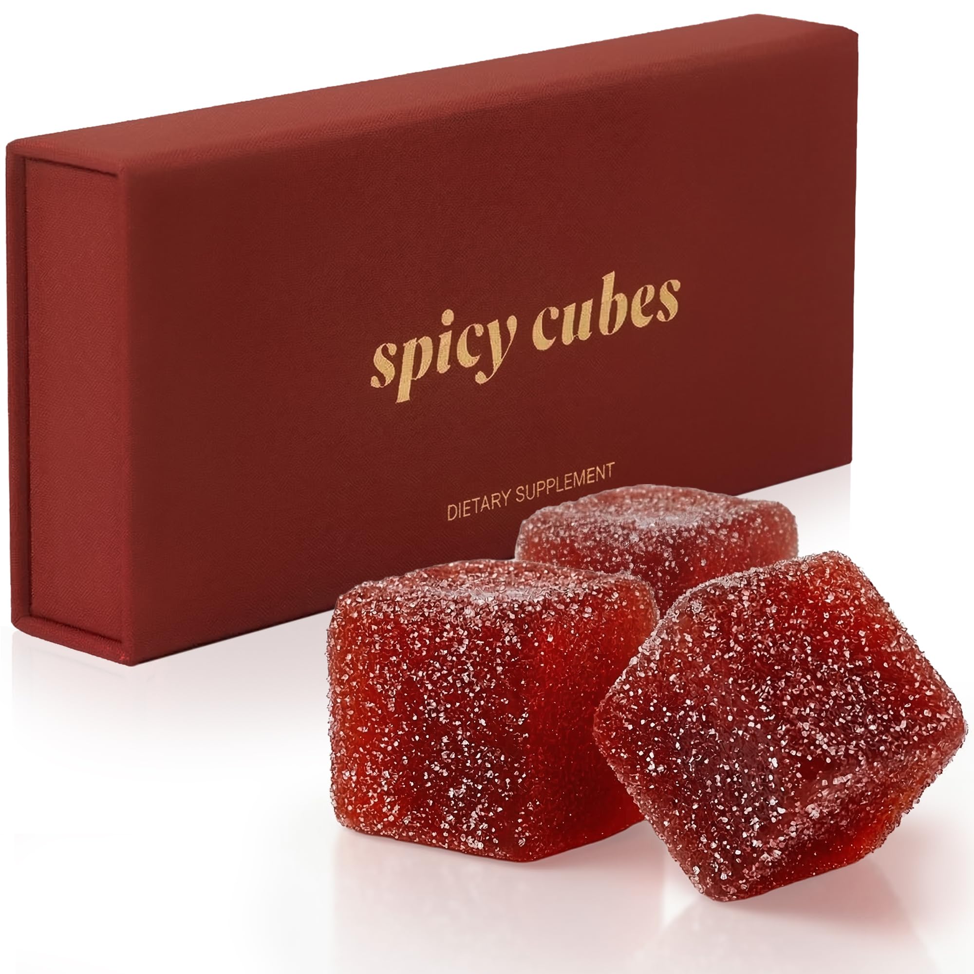 Spicy Cubes Hot Peach Gummies - Sweet & Spicy Chili Sugar Coating - Maca Root & Muira Puama for Energy, Mood & Vitality - Fun Treat for Couples