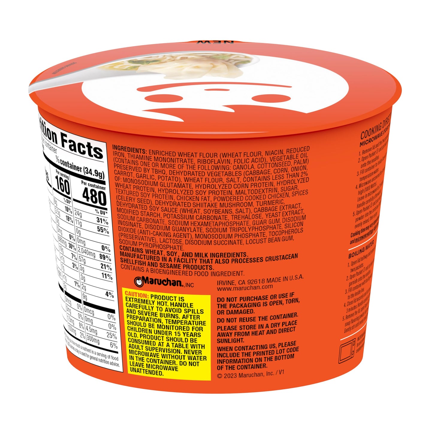 Maruchan Wonton Ramen Bowl, Chicken Flavor - Japanese-Style Instant Noodle Soup, Microwaveable Easy Meal - 3.69 Oz. (6 Pack)