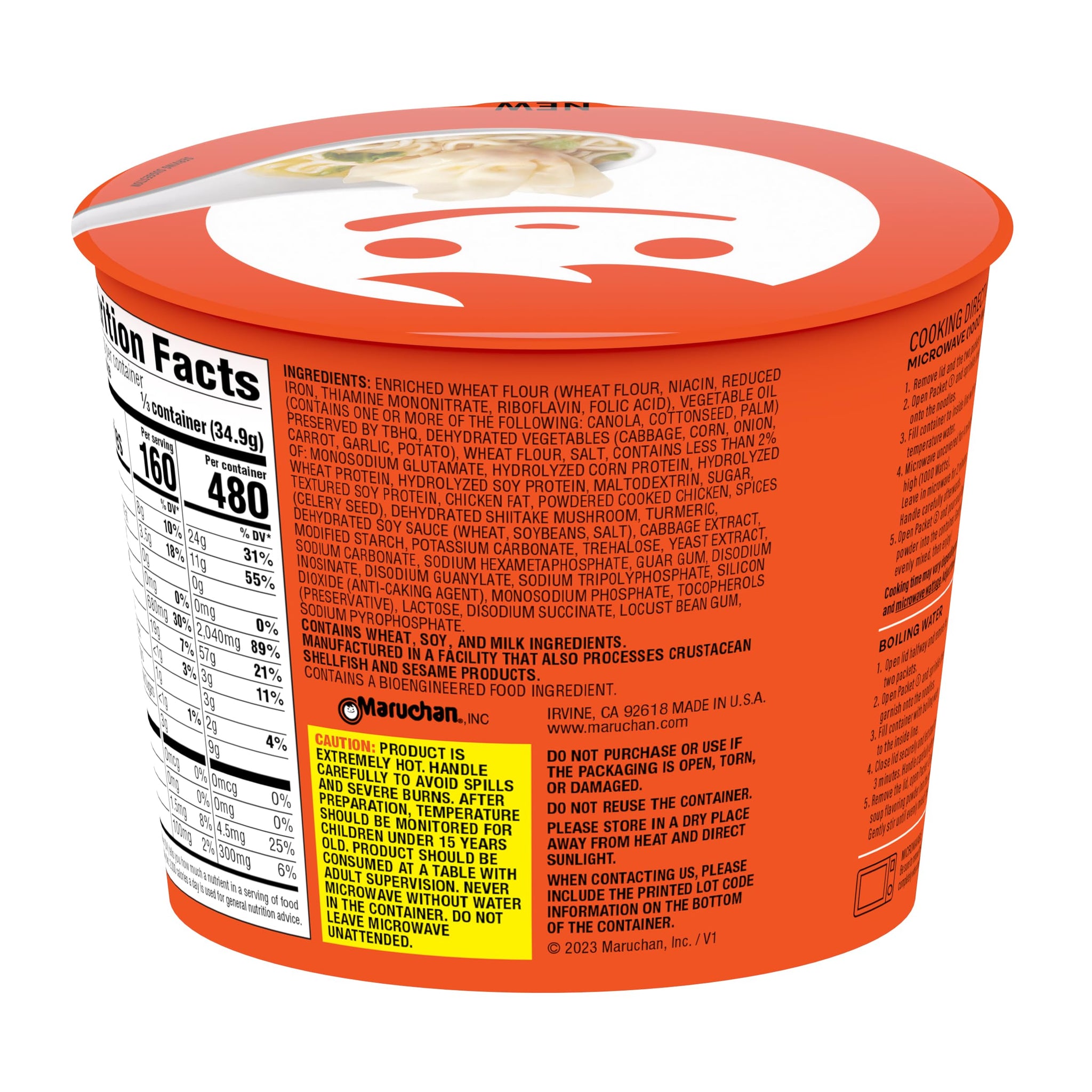 Maruchan Wonton Ramen Bowl, Chicken Flavor - Japanese-Style Instant Noodle Soup, Microwaveable Easy Meal - 3.69 Oz. (6 Pack)