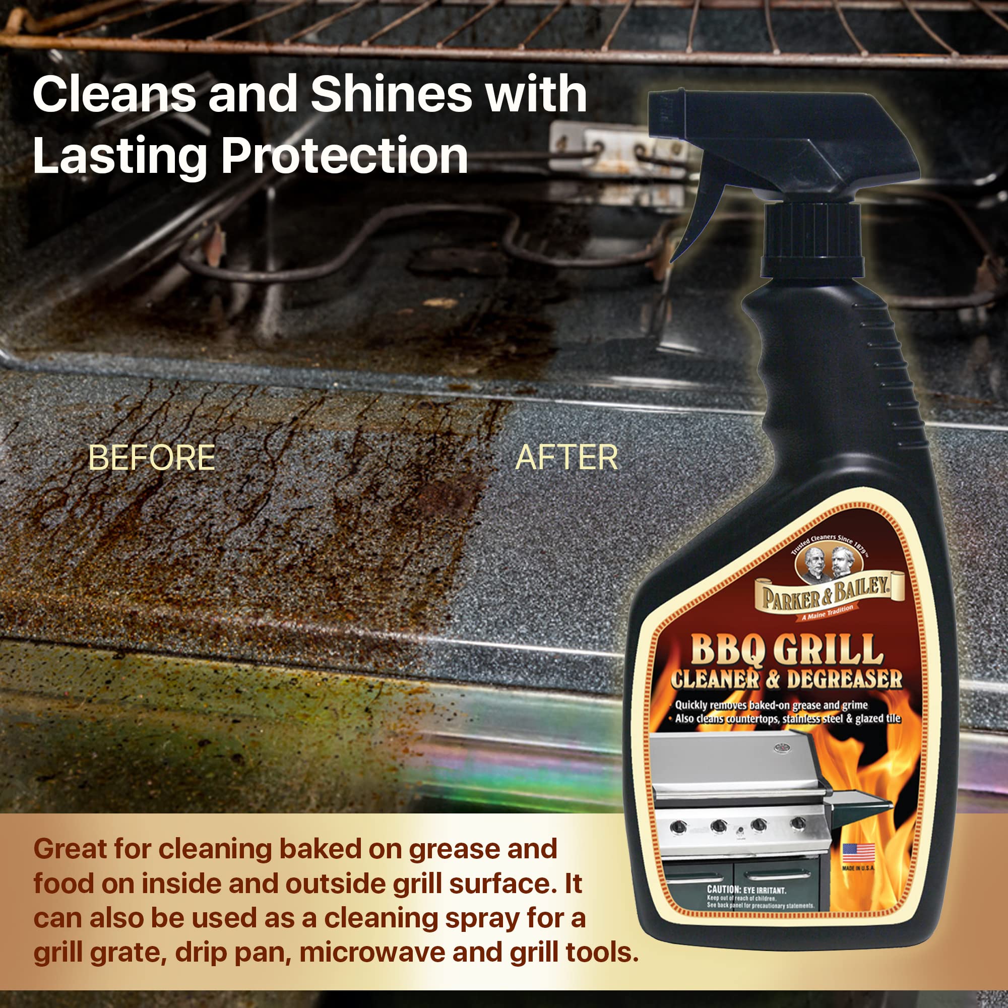 Parker & Bailey Grill Cleaner and Degreaser - BBQ Grill Cleaner Degreaser Cleaner Heavy Duty Countertop Cleaner Stainless Steel Cleaner Glazed Tile