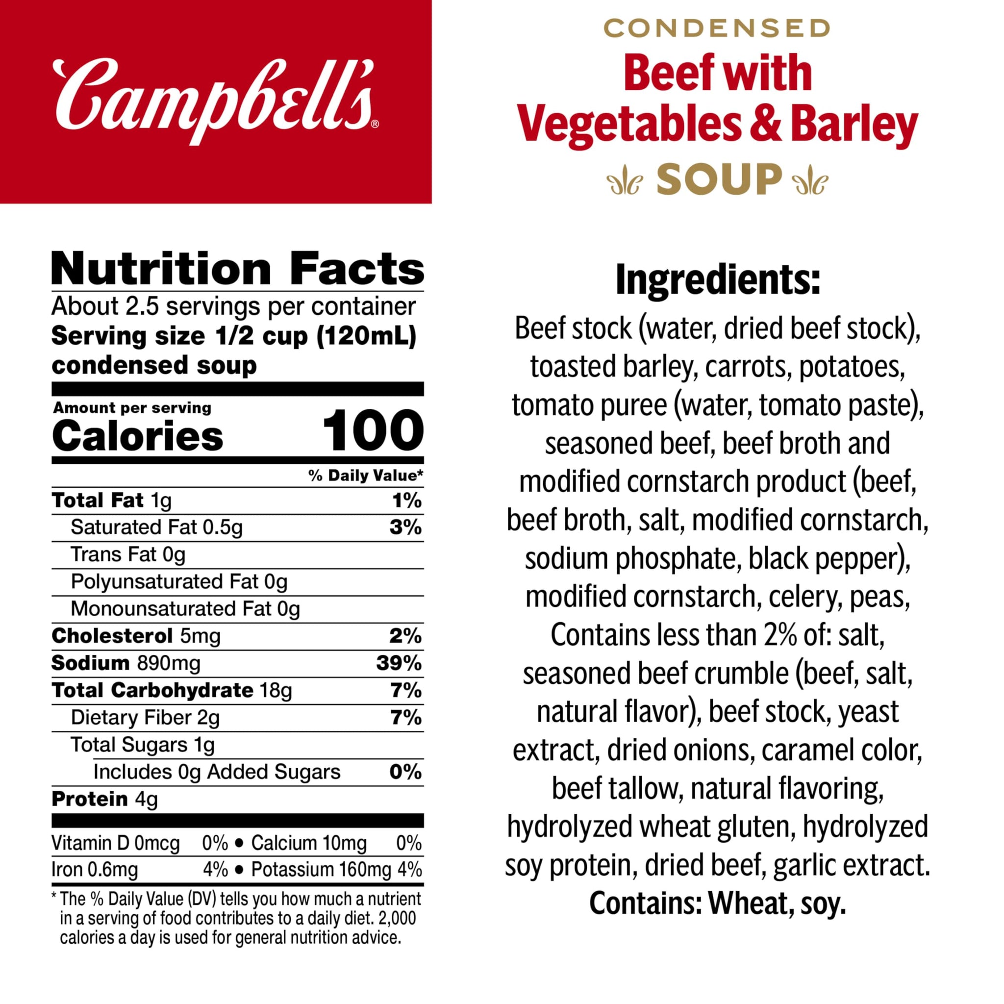 Campbell's Condensed Beef Soup With Vegetables and Barley, 10.5 oz Can