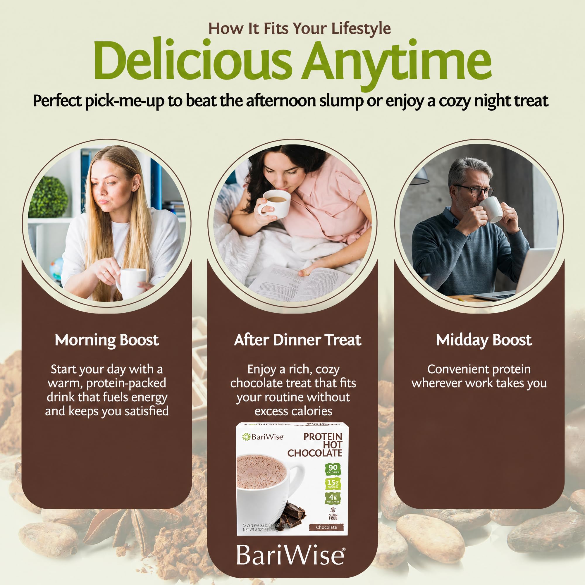 BariWise Protein Hot Chocolate, Hot Cocoa, Low Sugar, Low Carb, Keto Friendly & Gluten Free (7ct)