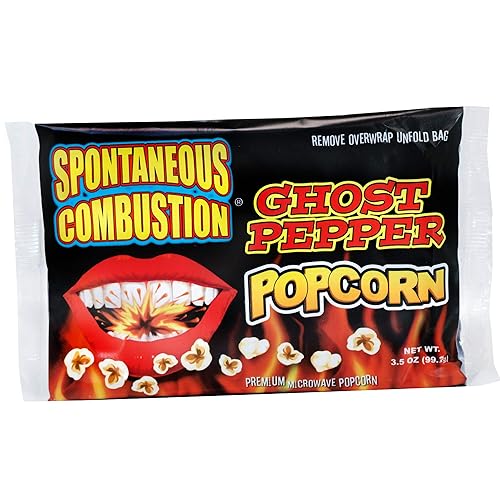 Spontaneous Combustion Ghost Pepper Microwave Popcorn Bags - 1 Pack - Ultimate Spicy Gourmet Popcorn - Perfect Hot Movie Theater Popcorn for Home