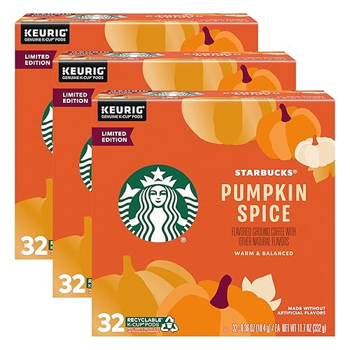 Starbucks Limited Edition Flavored Coffee K-Cups, Pumpkin Spice, Keurig Genuine K-Cup Pods, Made without Artificial Flavors, 32 CT K-Cup Pods/Pack