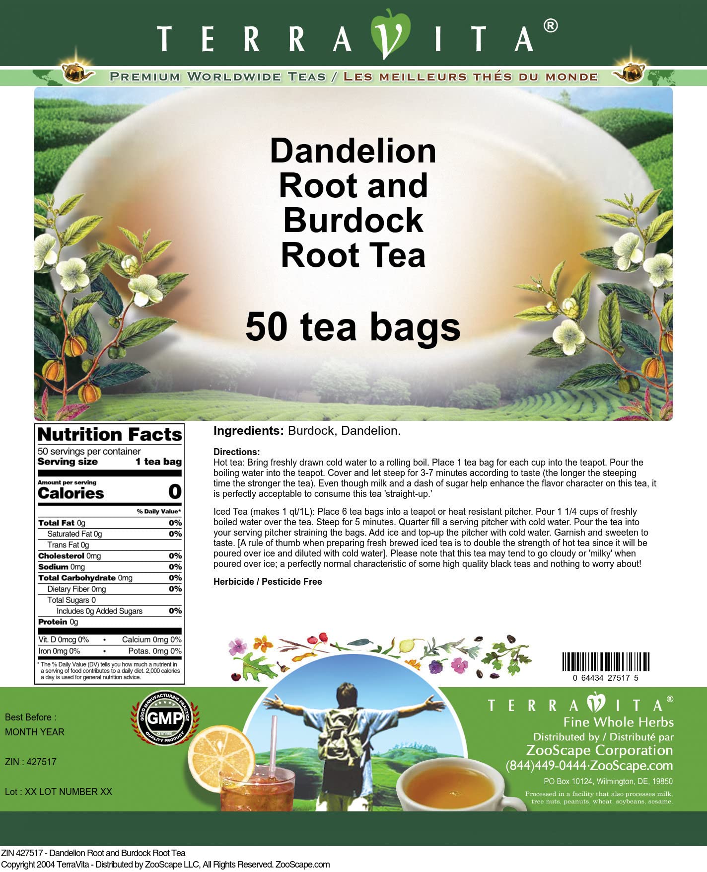 Dandelion Root and Burdock Root Tea (50 tea bags, ZIN: 427517)