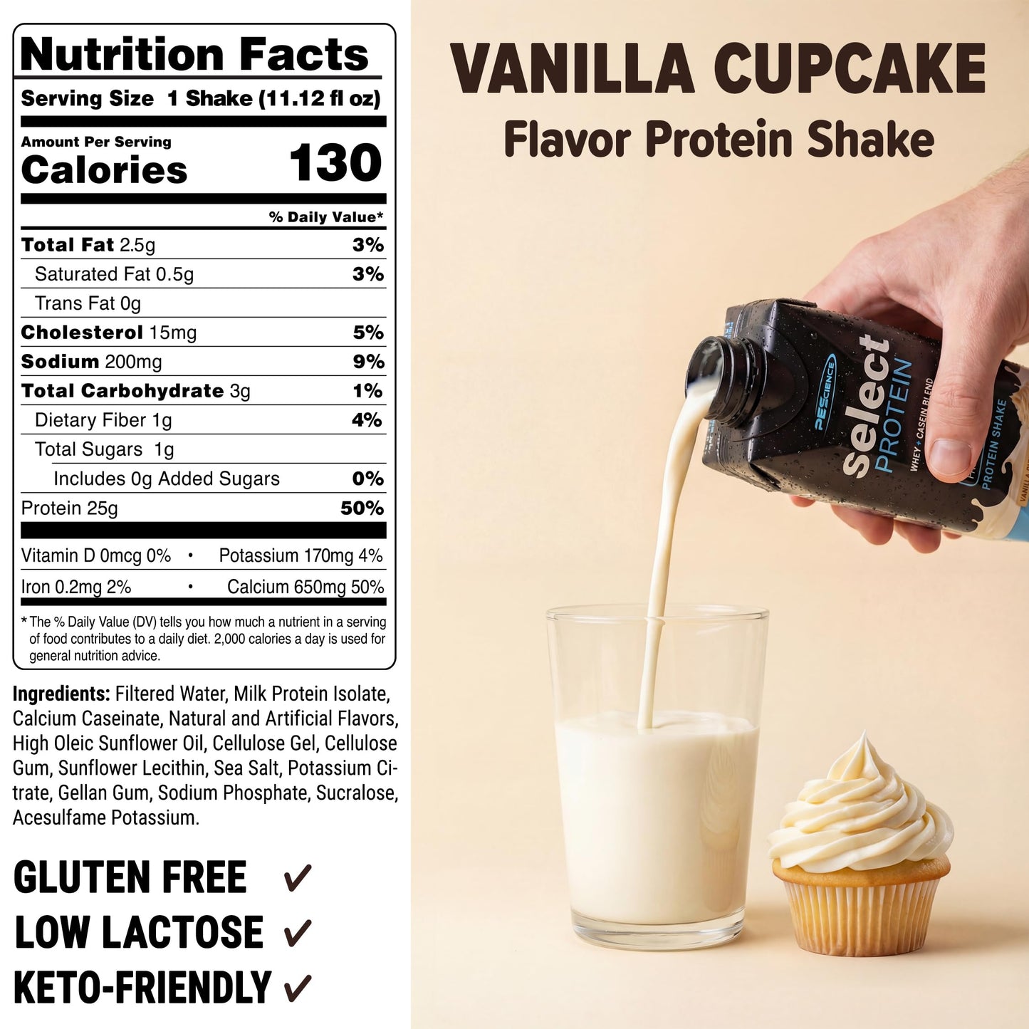 PEScience Select Protein Shake RTD, 25g Whey and Casein Blend, High Protein Drink, Gluten Free, Keto Friendly, 0g Sugar, Low Carb Ready to Drink Meal