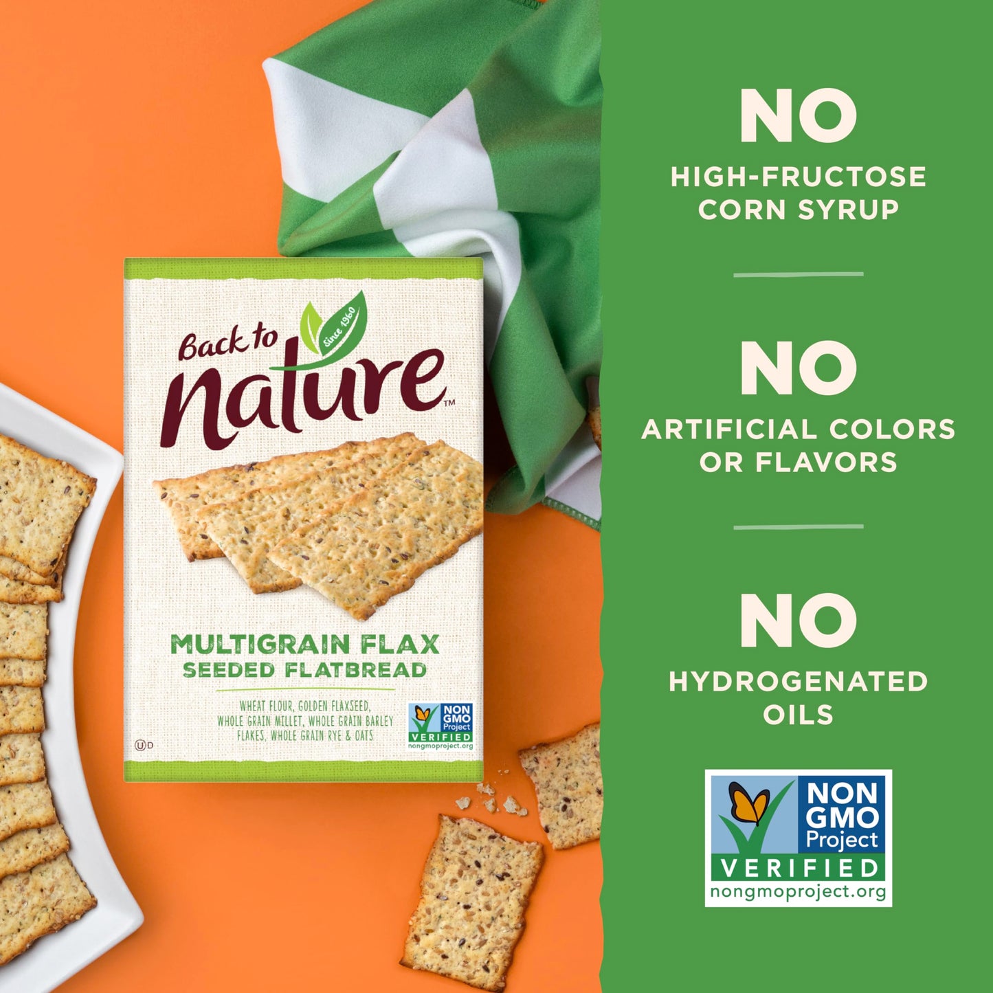 Back to Nature Multigrain Flax Seeded Flatbread Crackers - Dairy Free, Non-GMO, Made with Wheat Flour & Whole Grains, Delicious & Quality Snacks, 5.5