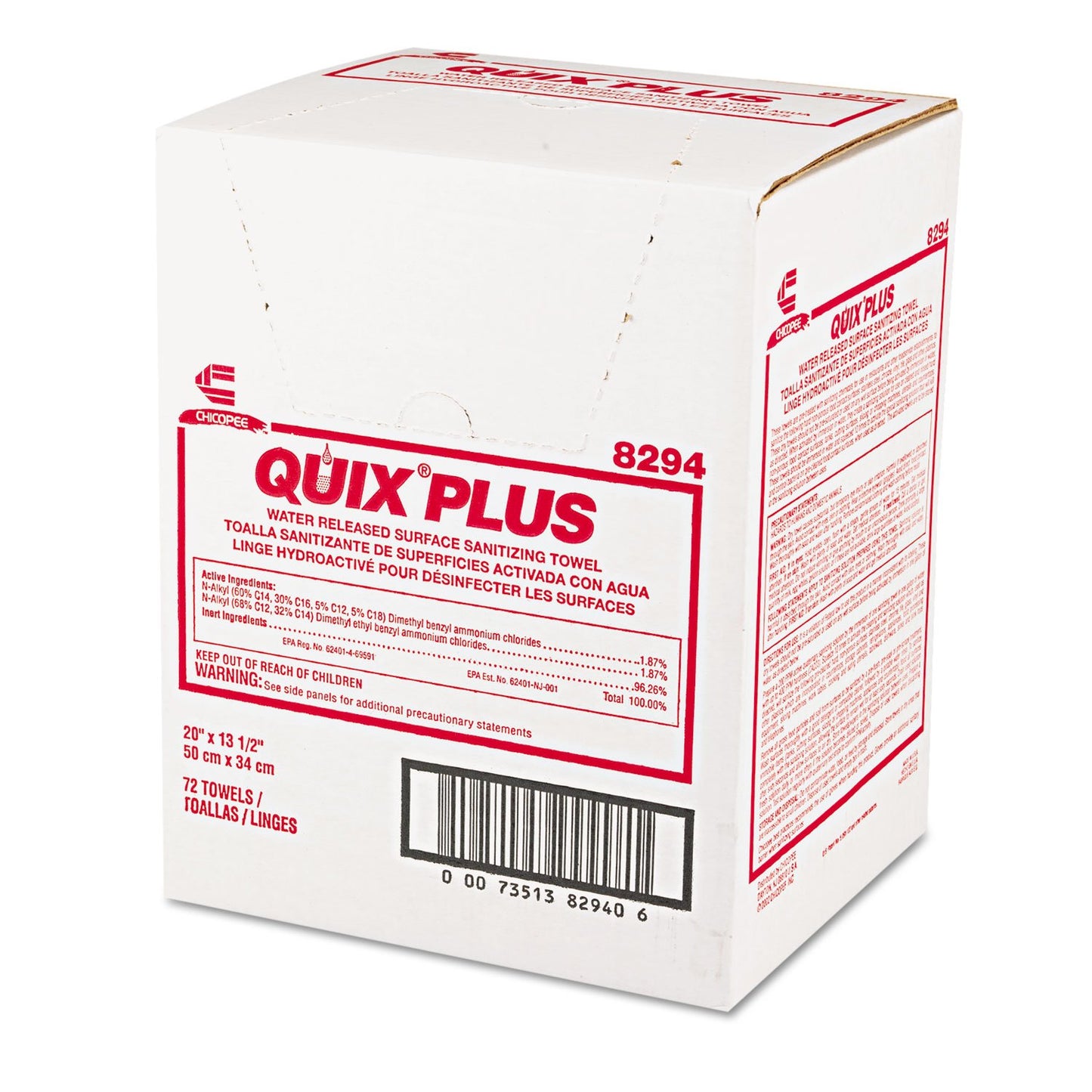 Chix 8294 Quix Plus Disinfecting Towels 13 1/2 x 20 Pink 72/Carton
