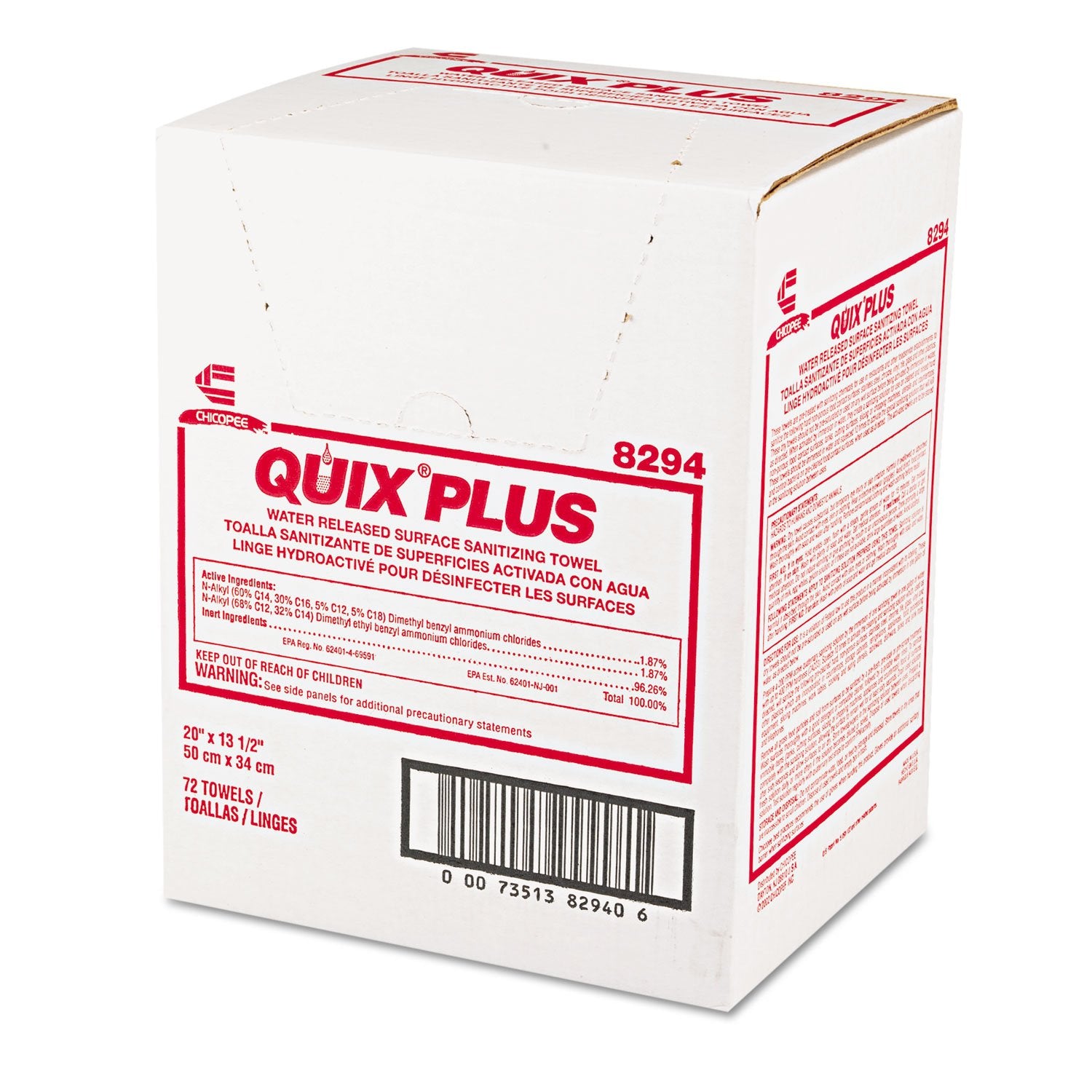 Chix 8294 Quix Plus Disinfecting Towels 13 1/2 x 20 Pink 72/Carton