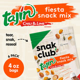 Snak Club Tajin Fiesta Snack Mix, Peanuts, Crunchy Peanuts, Toasted Corn, and Pepitas with Chili and Lime Seasoning, Mild, 4 oz Resealable Bags, 6