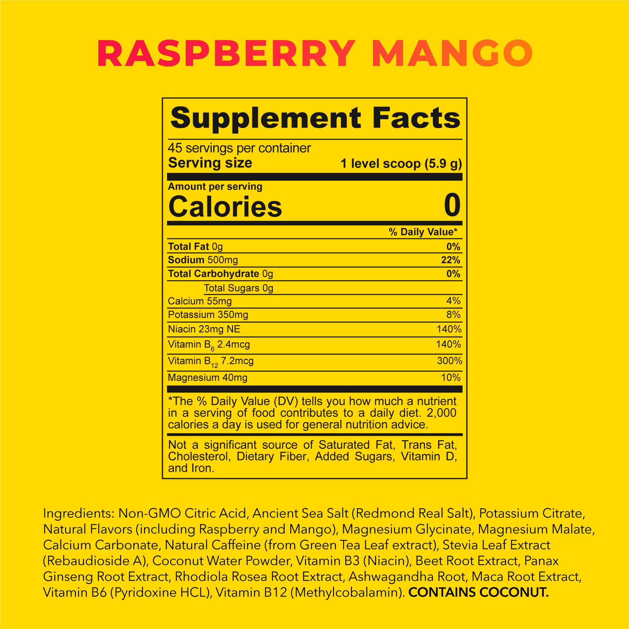 REDMOND Re-Lyte Energy Electrolyte Mix, Raspberry Mango, 8.6oz Jar