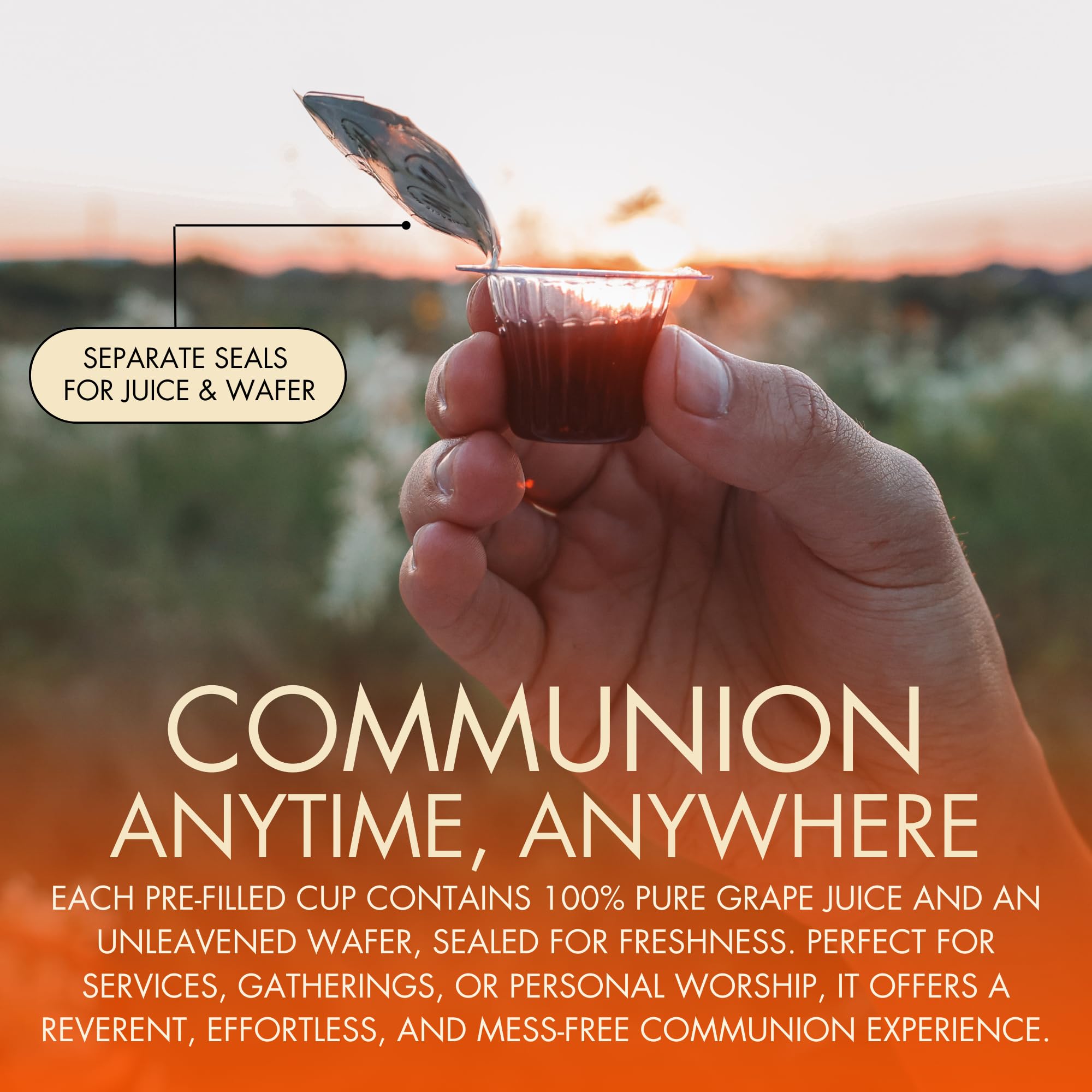 The Miracle Meal Easy Open Larger Tab - The Miracle Meal Pre Filled Traditional Communion Cup - Box 100 with wafer and 100% Concord grape juice.