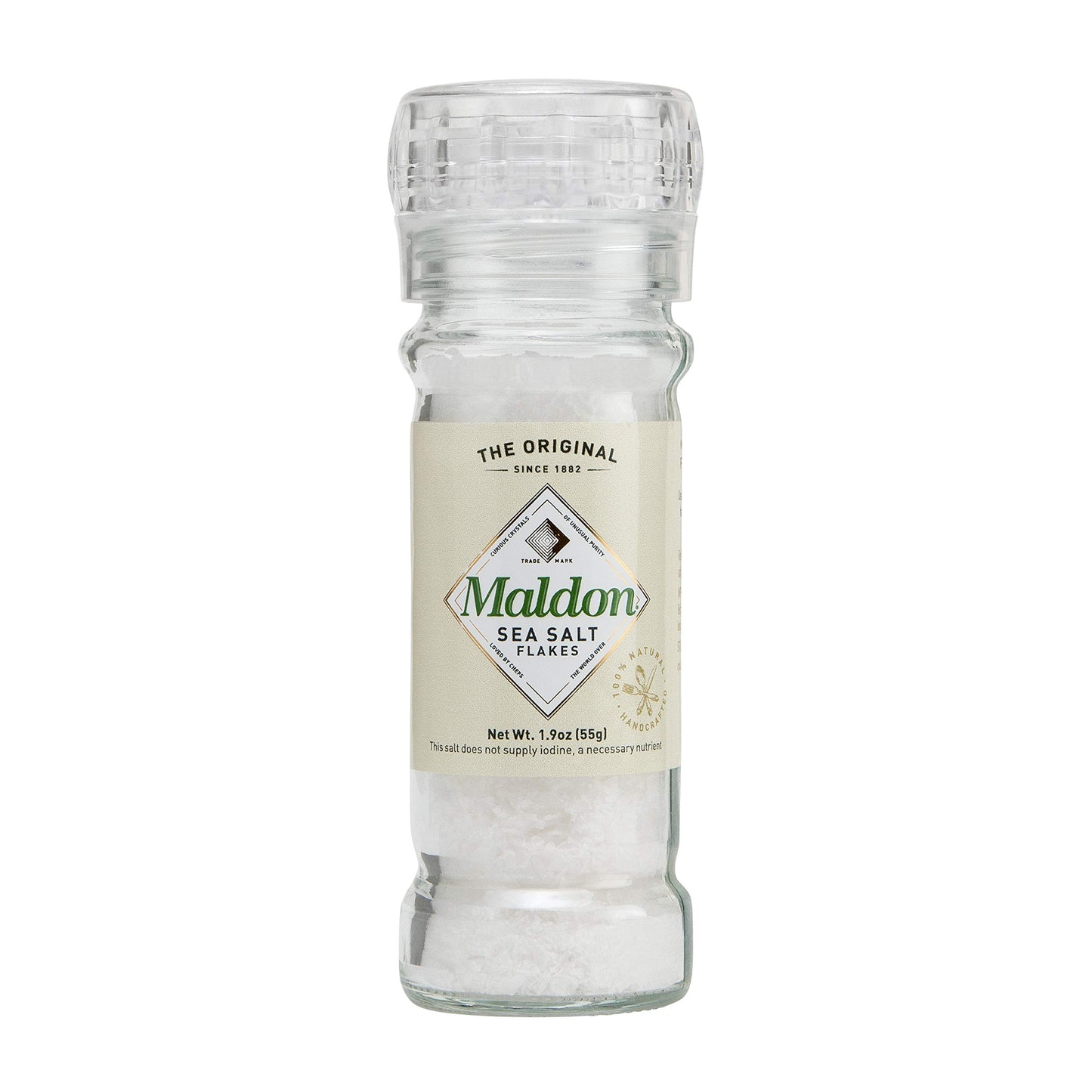 Maldon Salt, Sea Salt Grinder, 55 g, 6 Count, Refillable and Adjustable, Kosher, Natural, Handcrafted, Gourmet, Pyramid Crystals